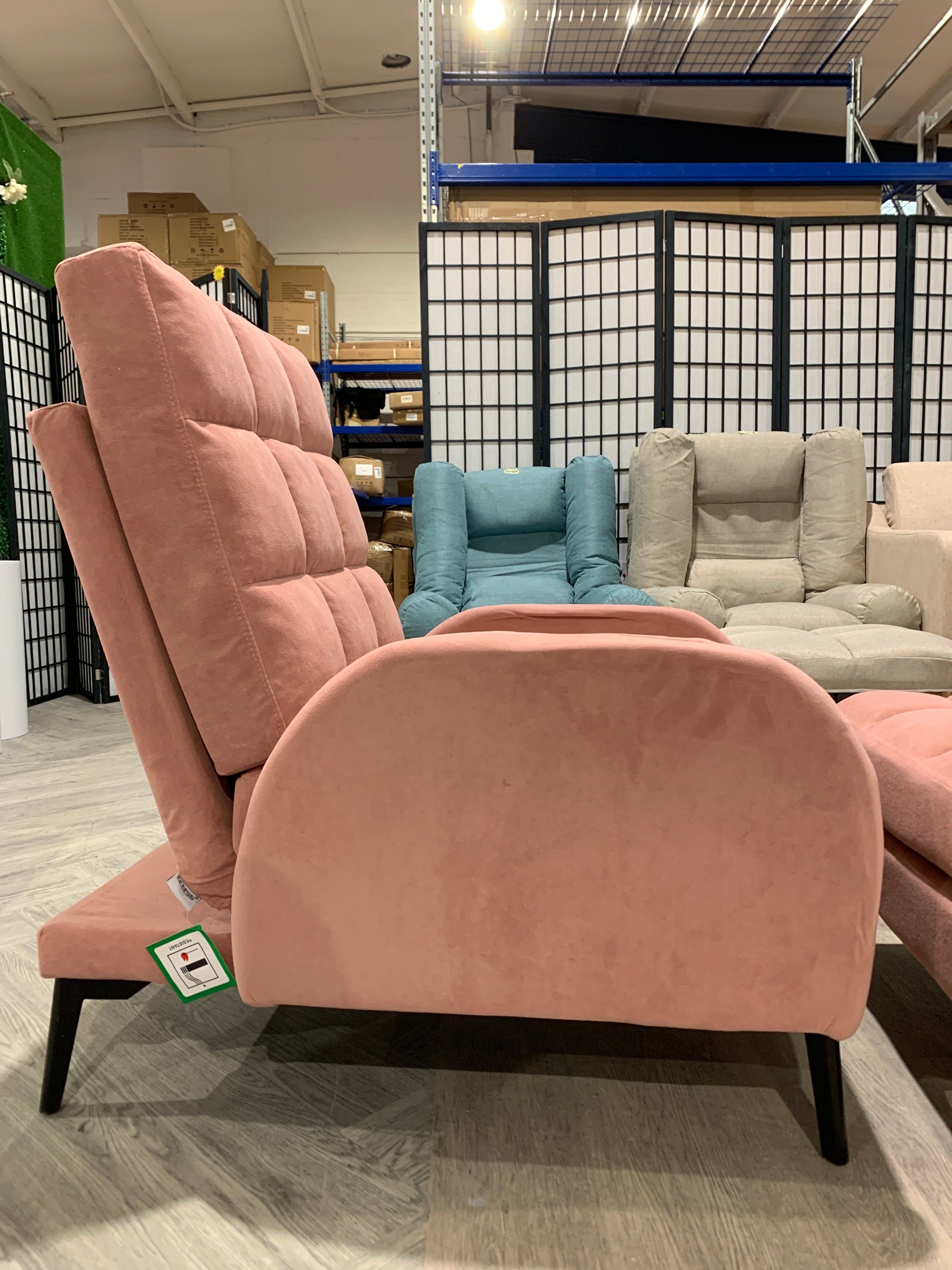 Pink Leisure Recliner and Footstool Set with Metal Legs