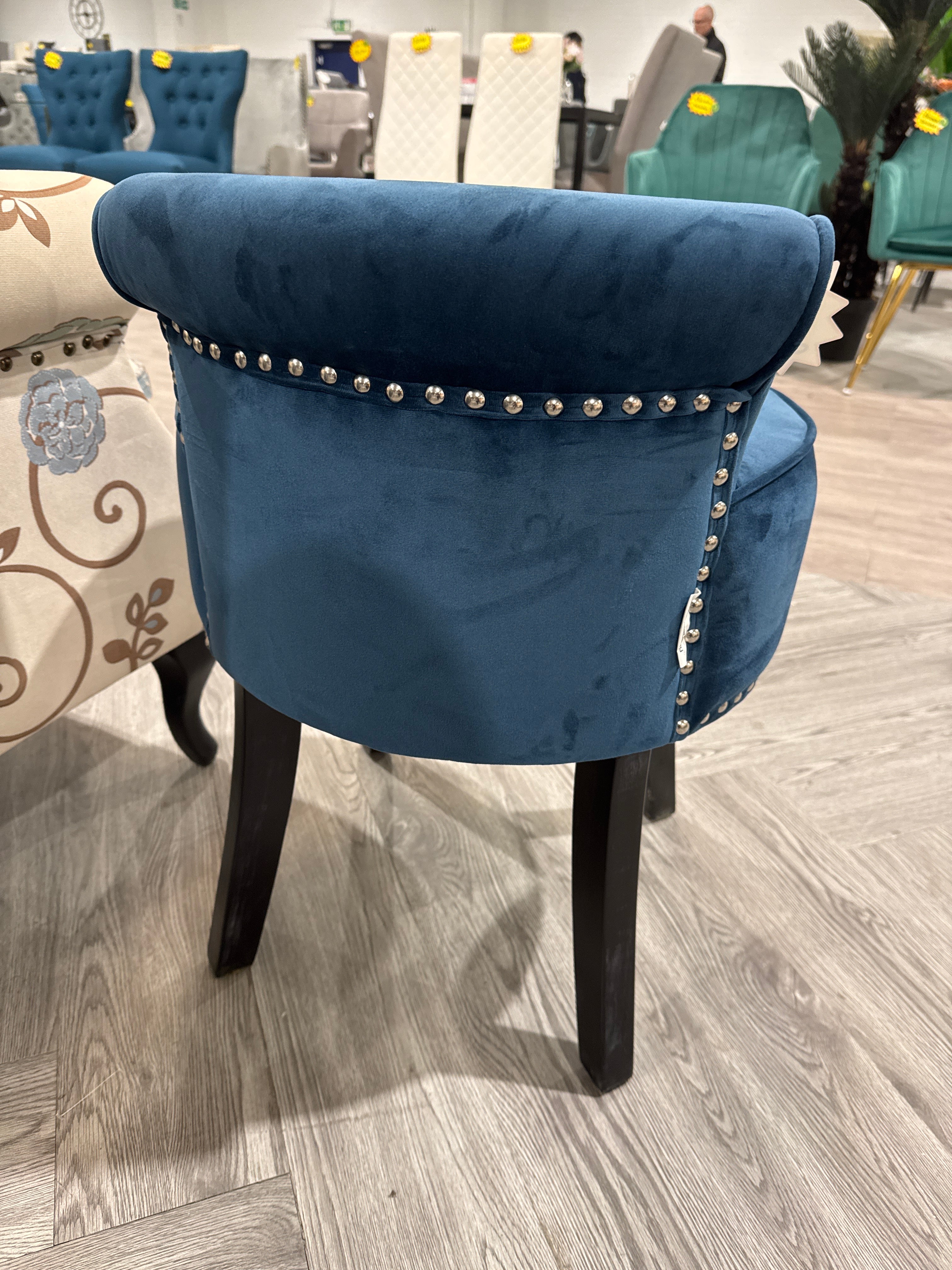 Blue Velvet Nailhead Dressing Table Stool