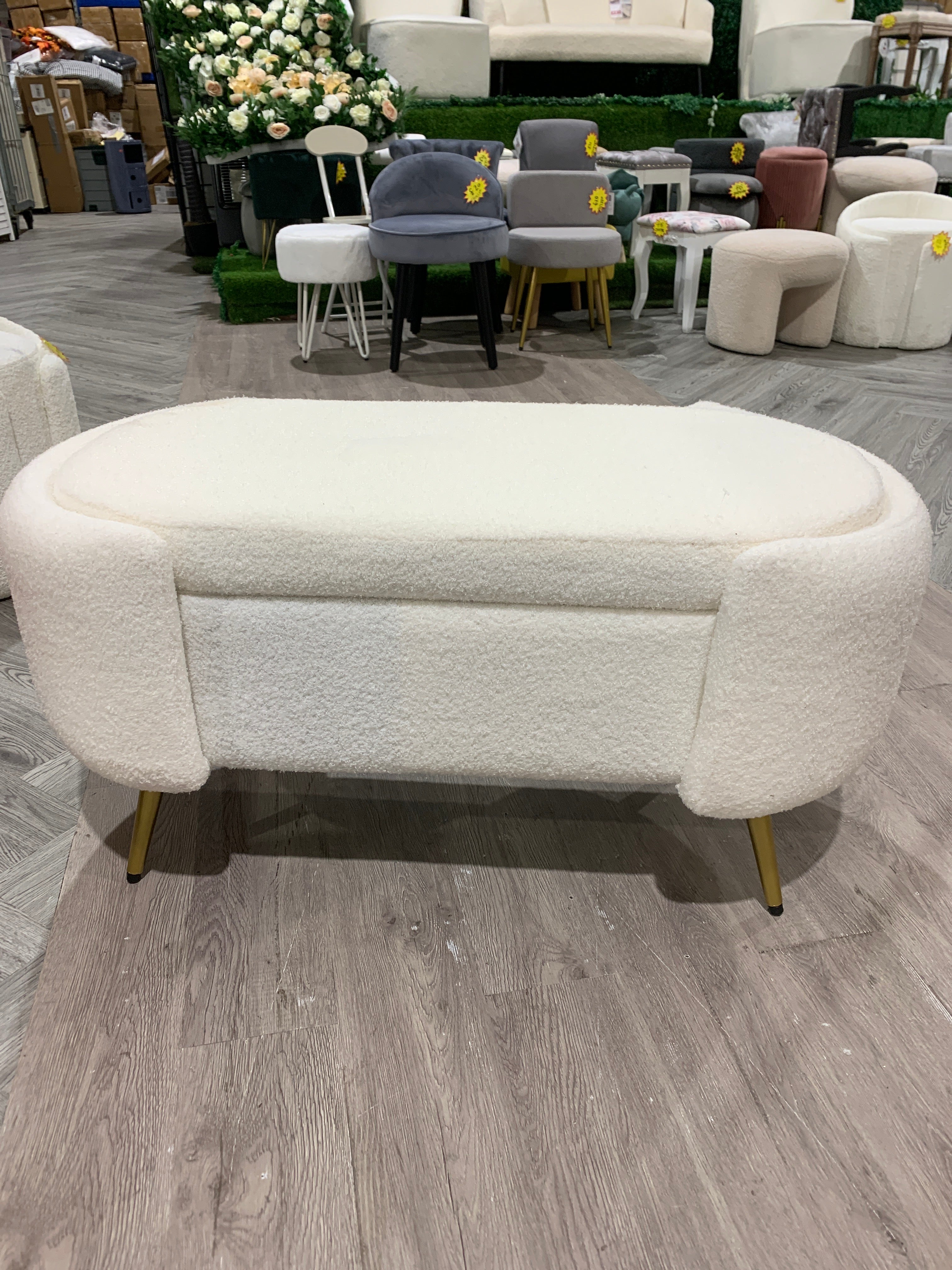 Teddy Fleece Upholstered Storage Bench with Metal Legs