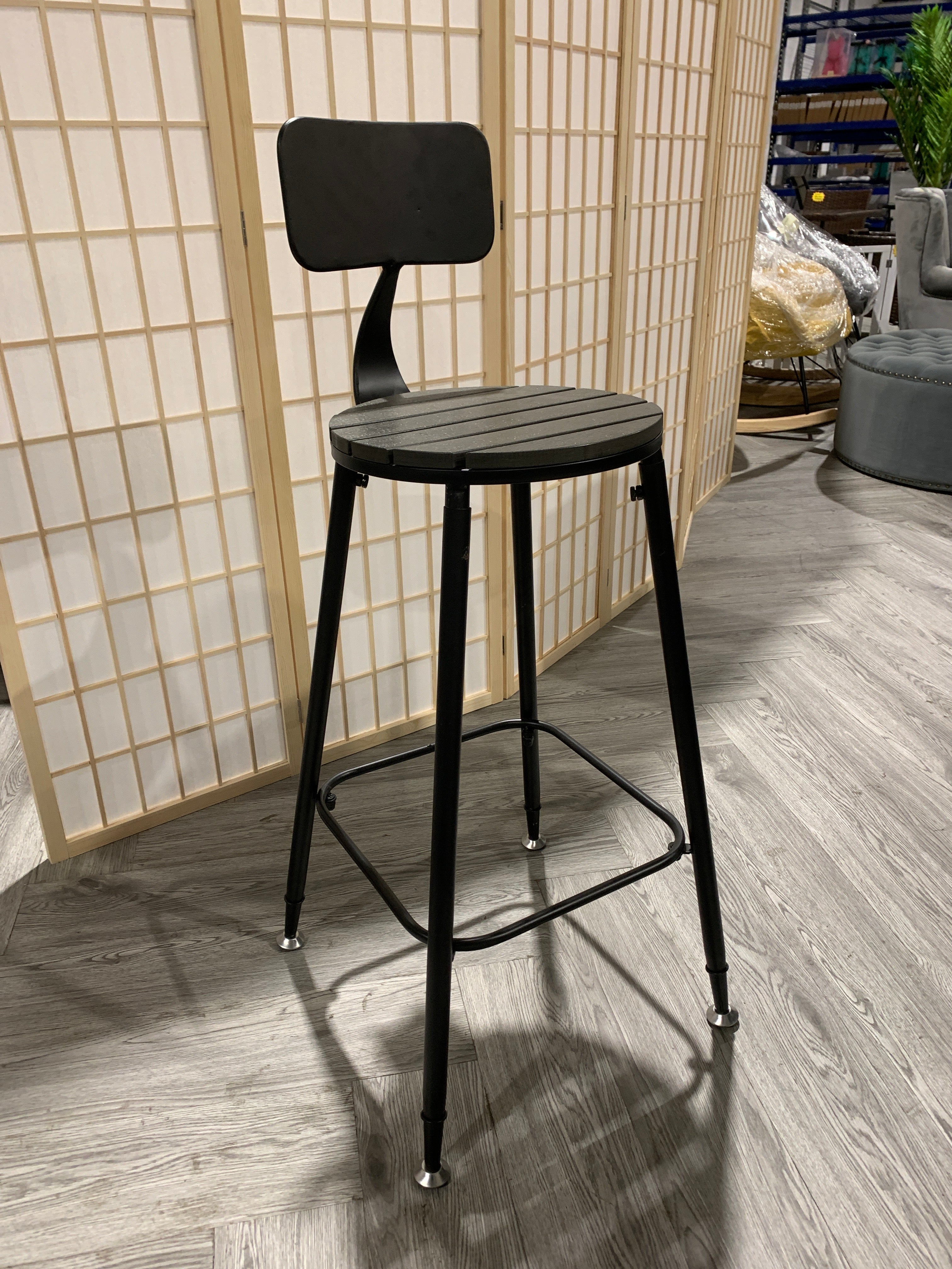 Round Counter Height Bar Stool with Backrest Grey 1PC