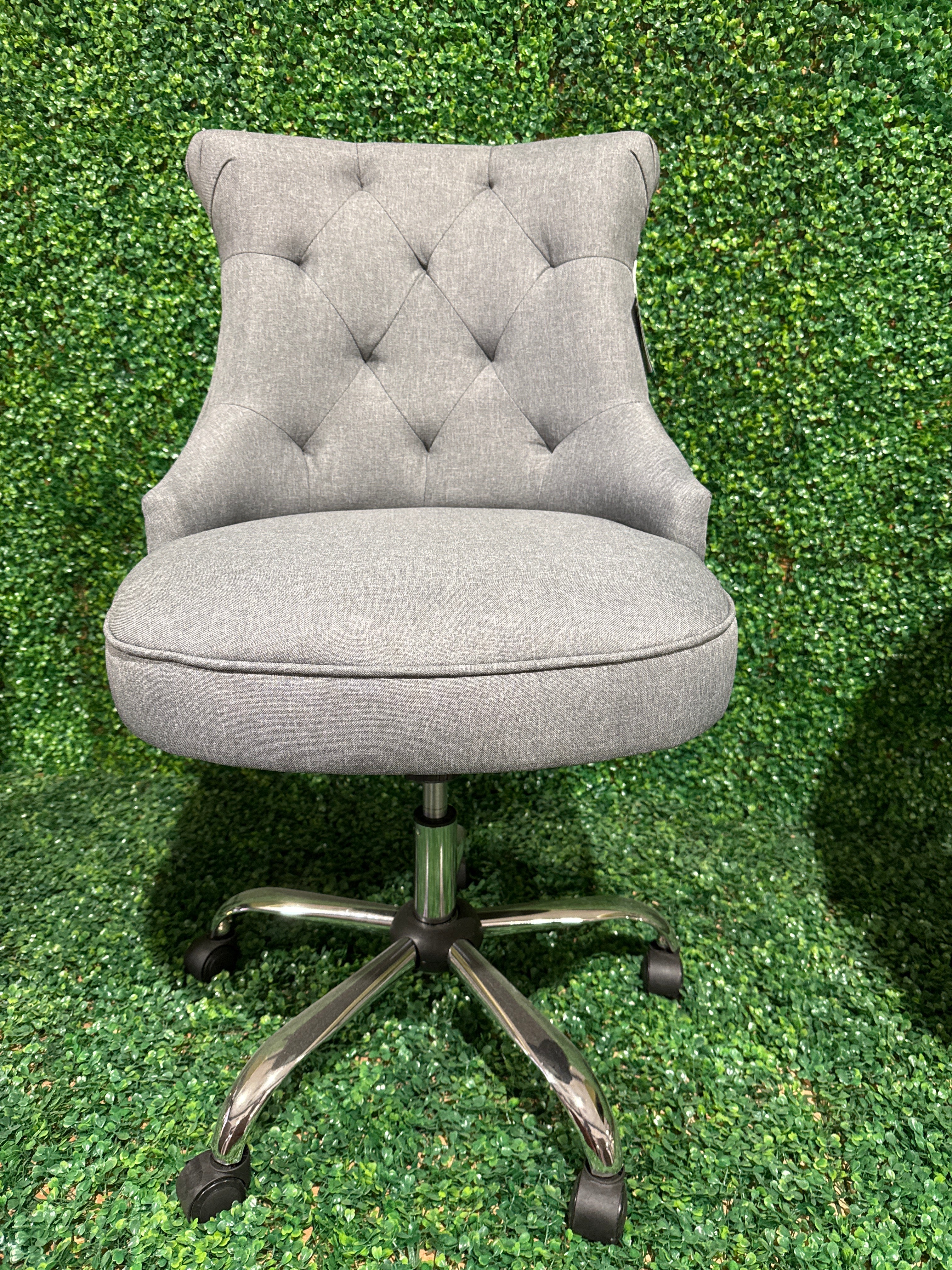 Grey Swivel Linen Round Seat Office Chair with Gas Lift Adjustment