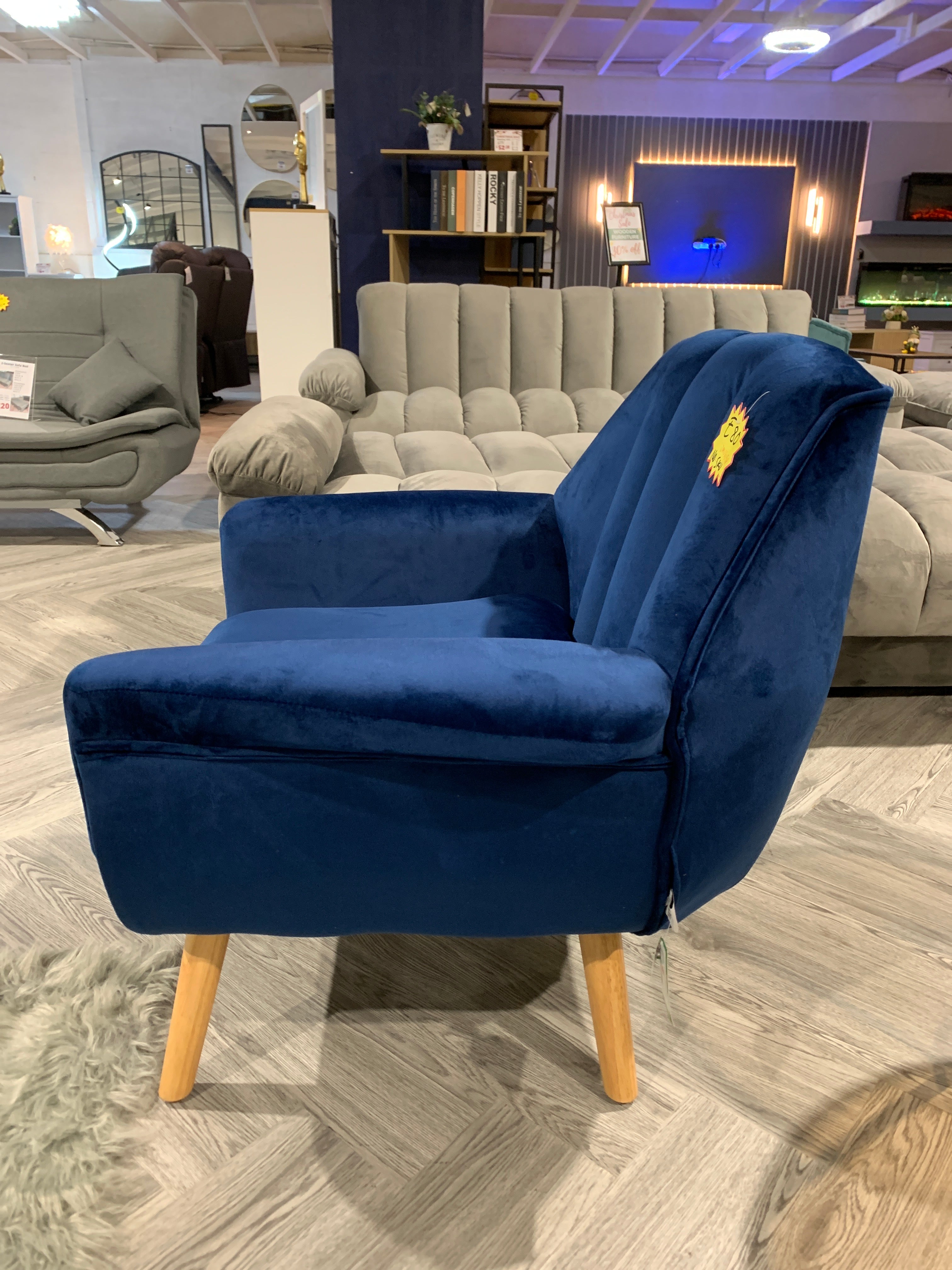 Blue Velvet Channel Occasional Armchair