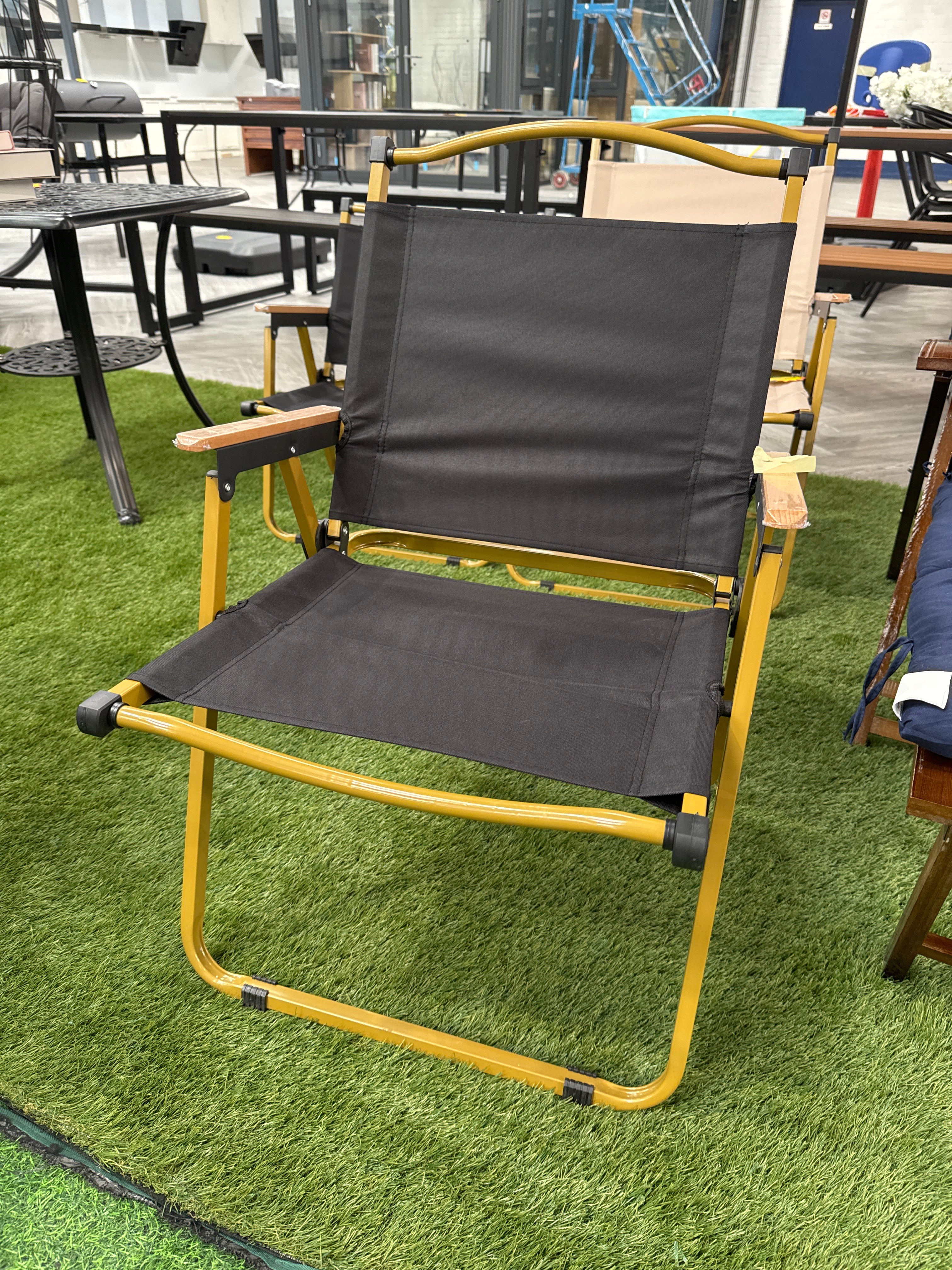 Outdoor Folding Chair with Golden Frame Camping Black