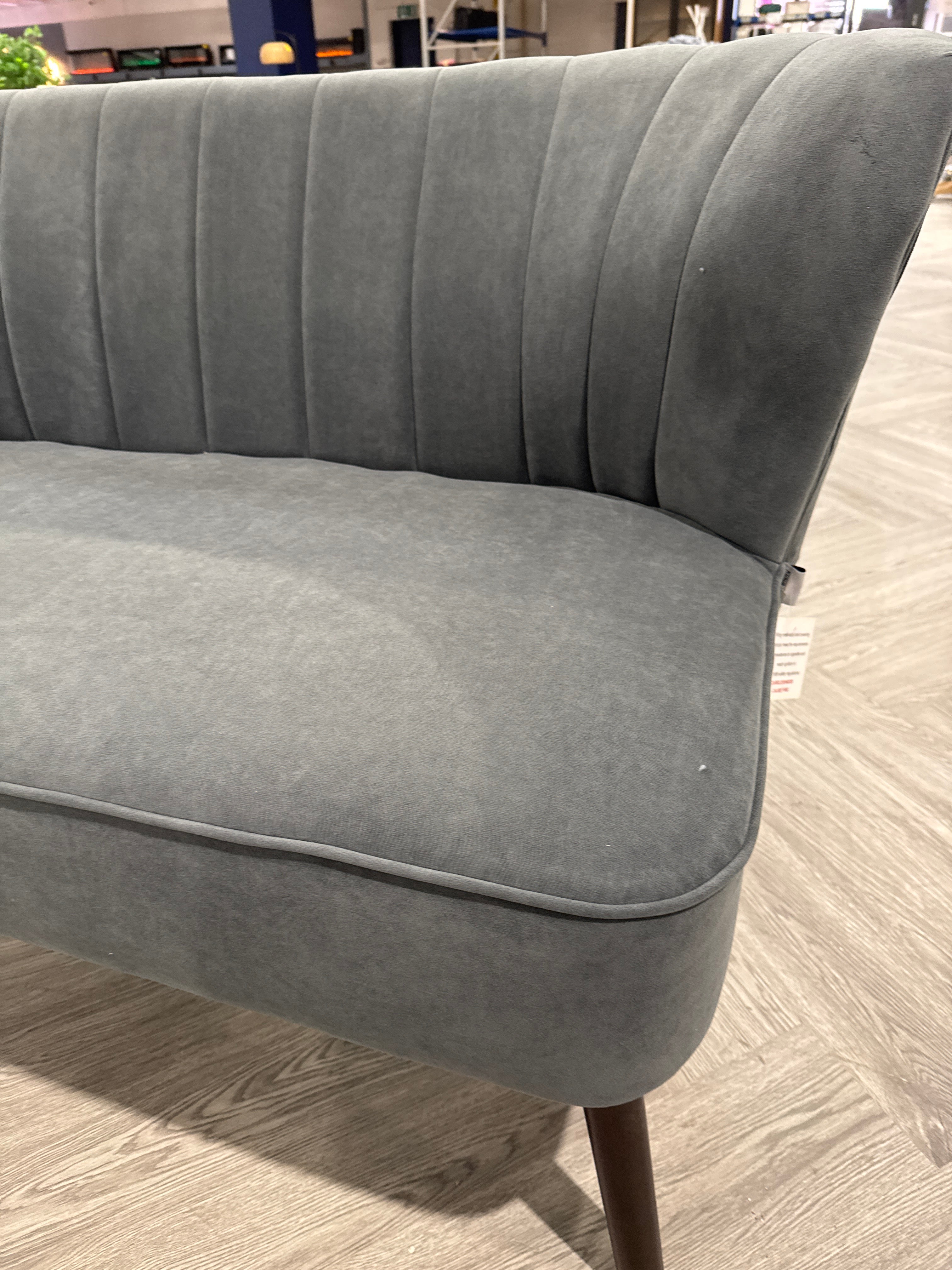 Grey Velvet Wingback 2 Seater Sofa with Black Wooden Legs