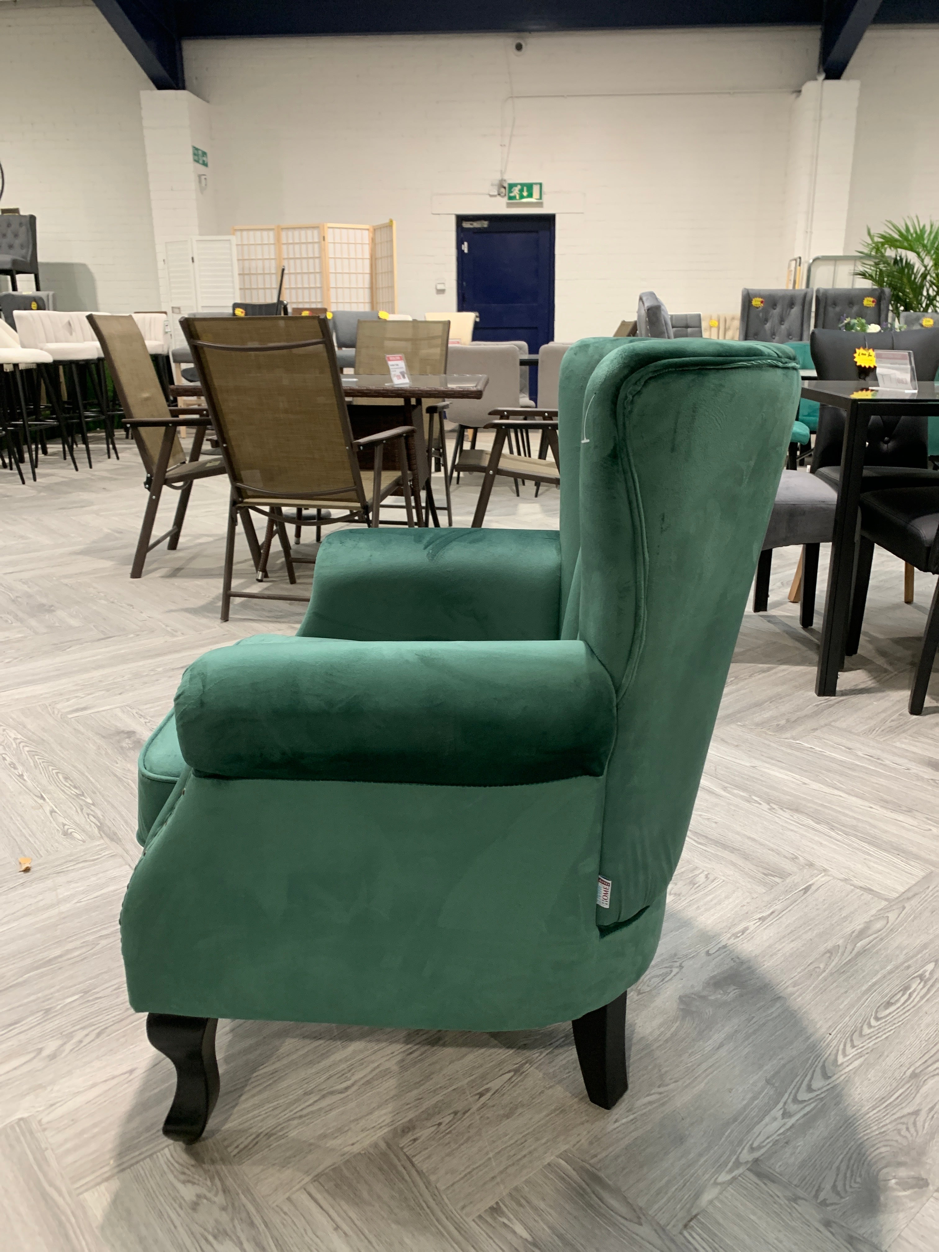 Dark Green Velvet Channel Occasional Sofa Chair