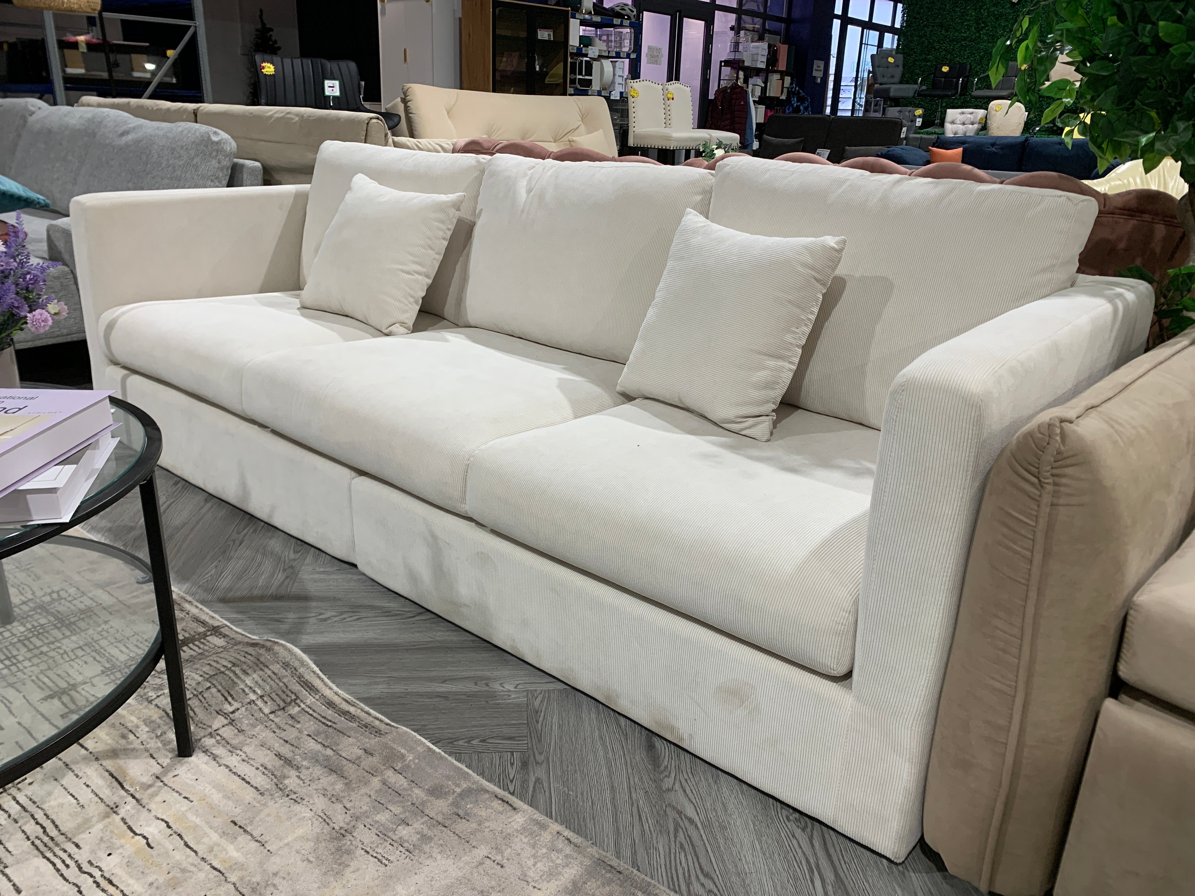 Off White Luxury Fabric 3-Seater Sofa