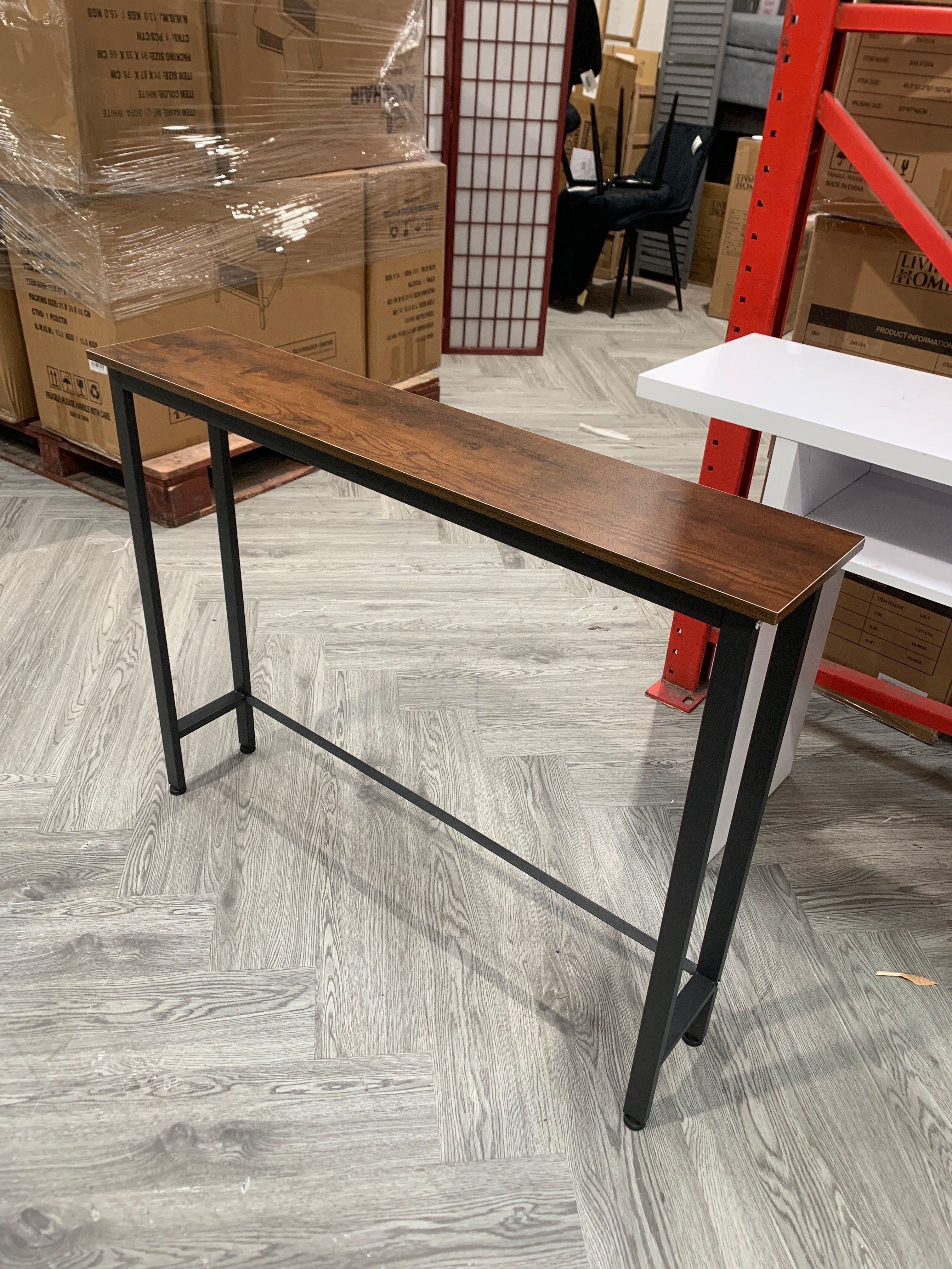 Narrow Console Table with Metal Legs Brown