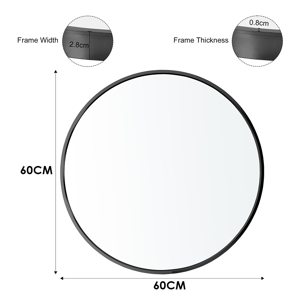 New Dia 60cm Nordic Round Bathroom Framed Mirror Wall Hanging Black