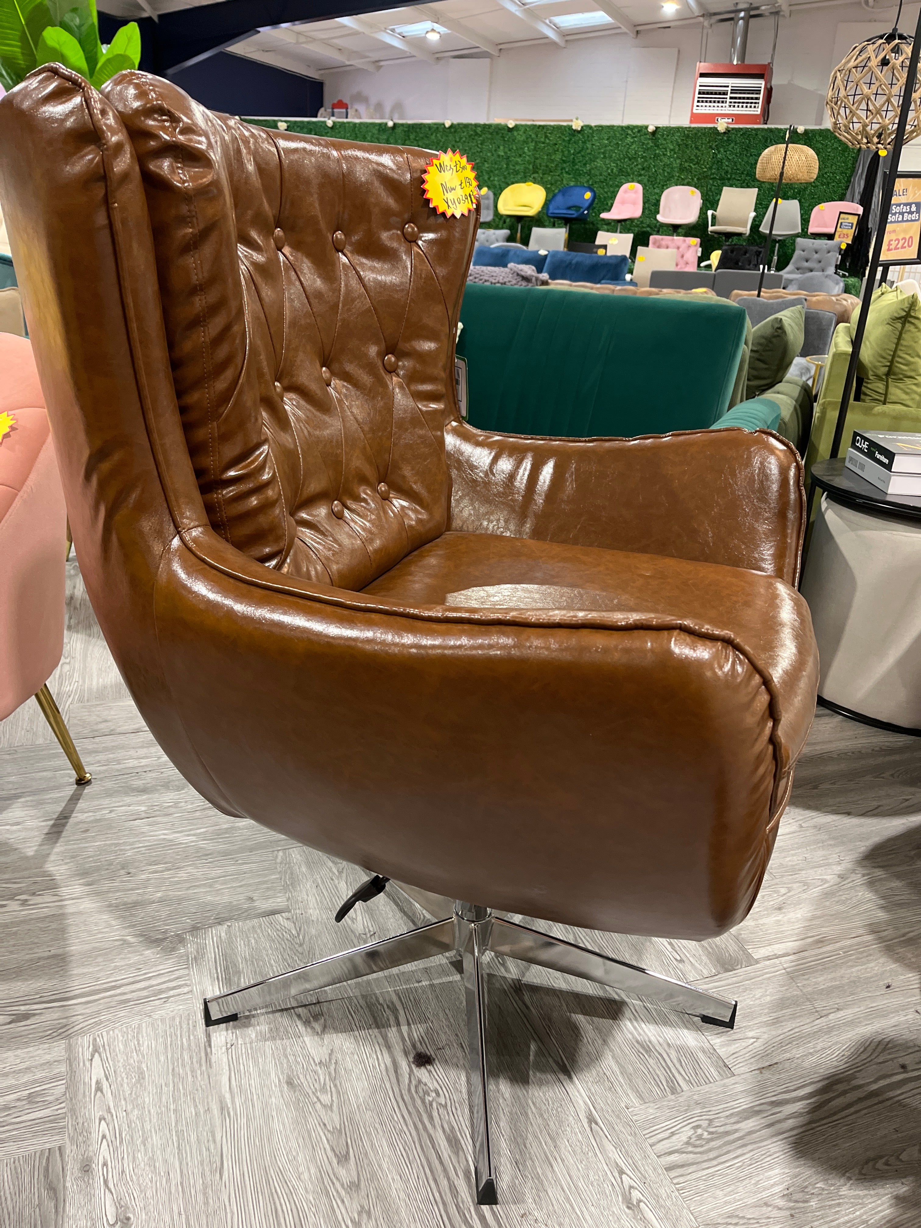 Swivel Leather Office Armchair Brown