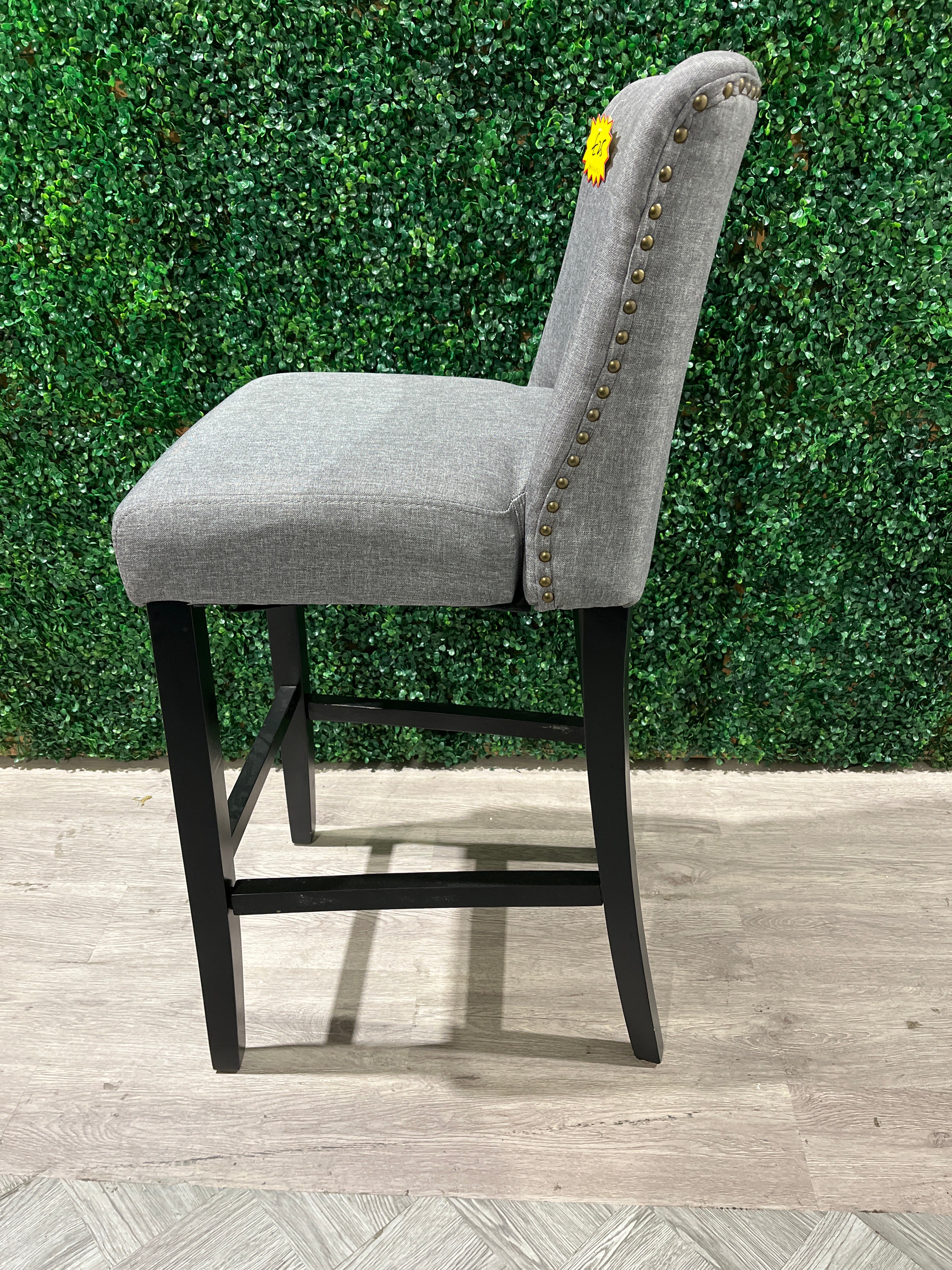 Grey Linen Bar Stool with Black Wooden Legs 1PC