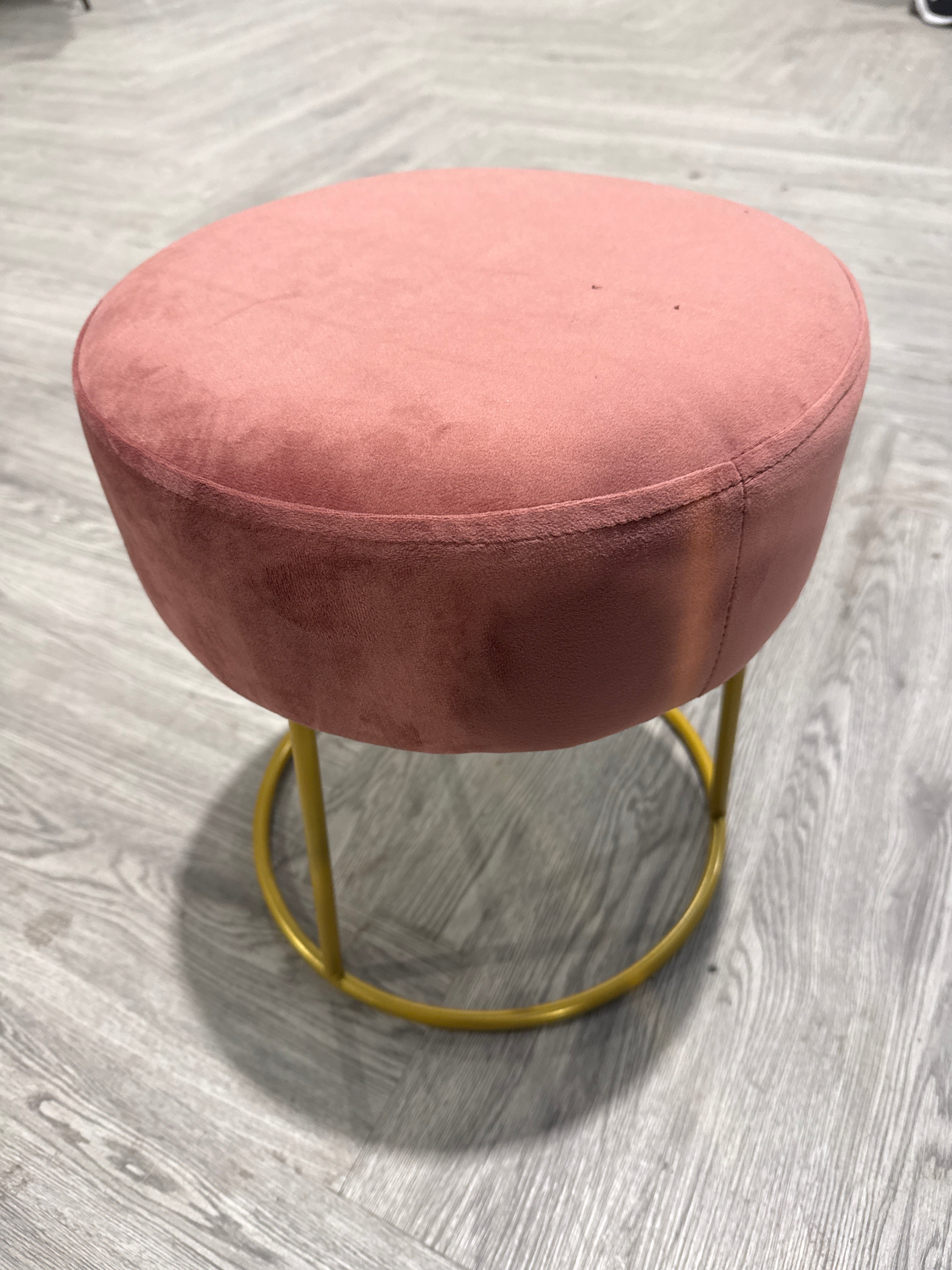 Pink Velvet Footstool with Metal Base