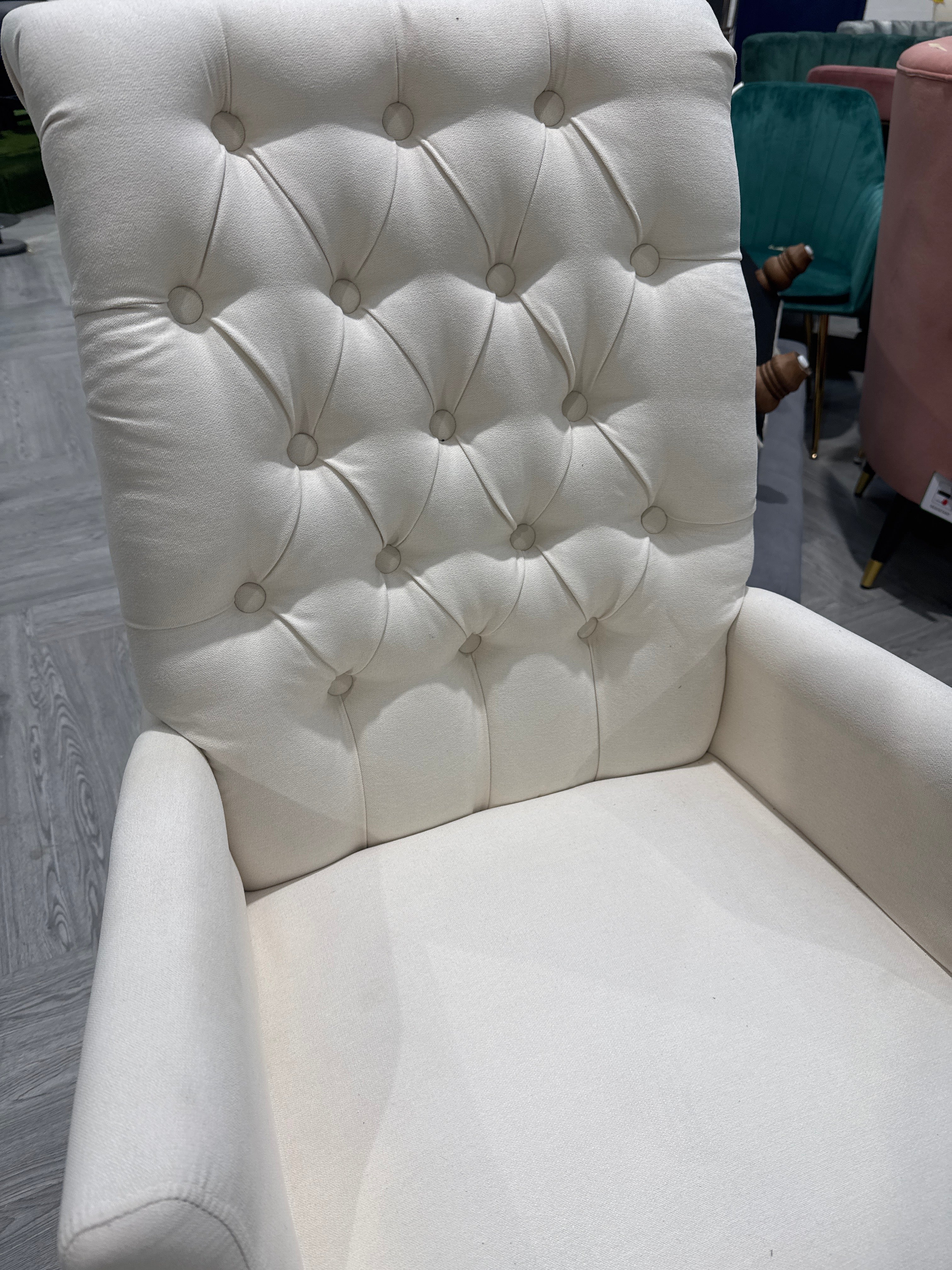 Off-white Upholstered Buttoned Nailhead Trim Dining Chair