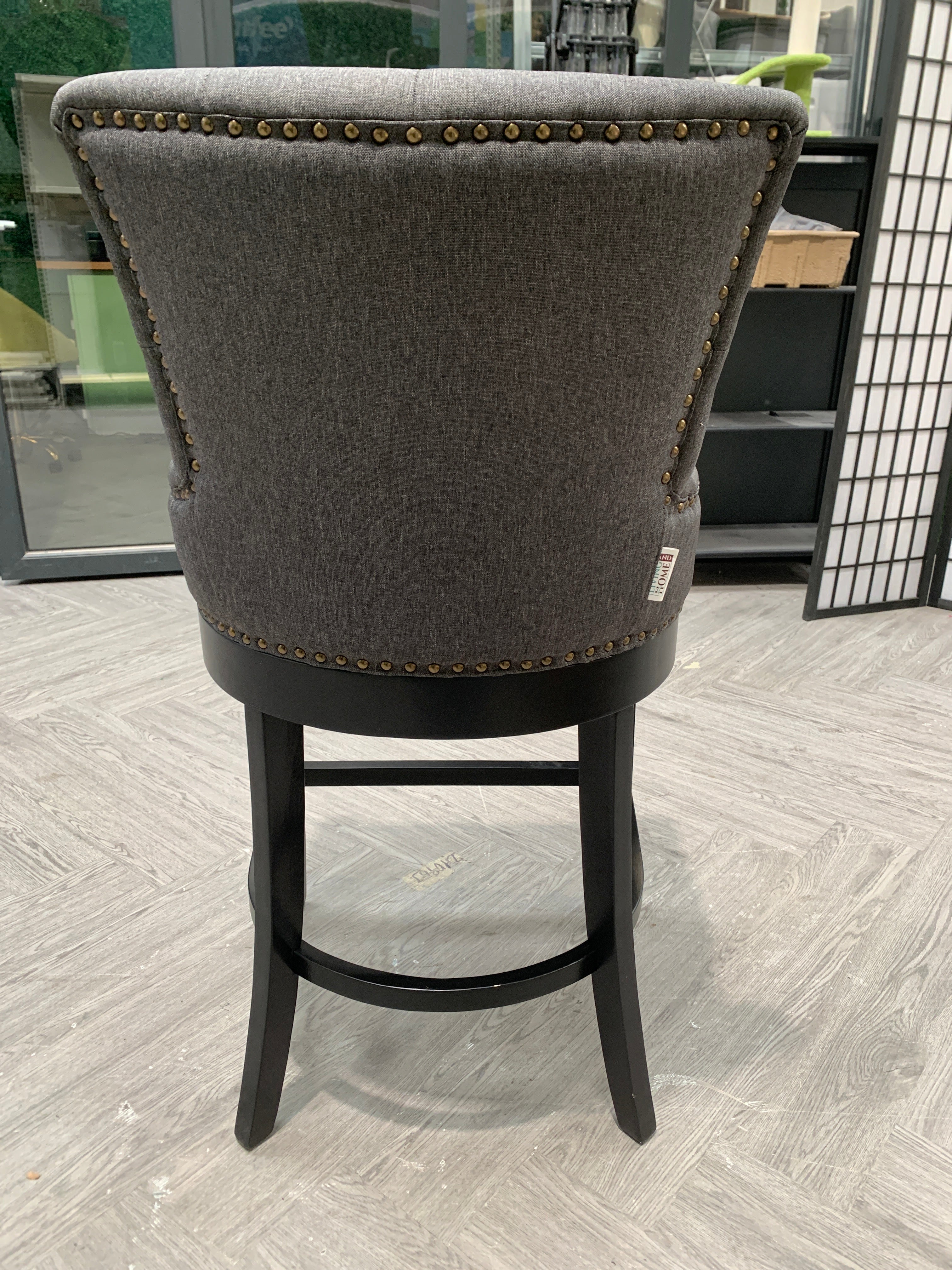 Dark Grey Linen Fabric Tufted Fabric Bar Stool