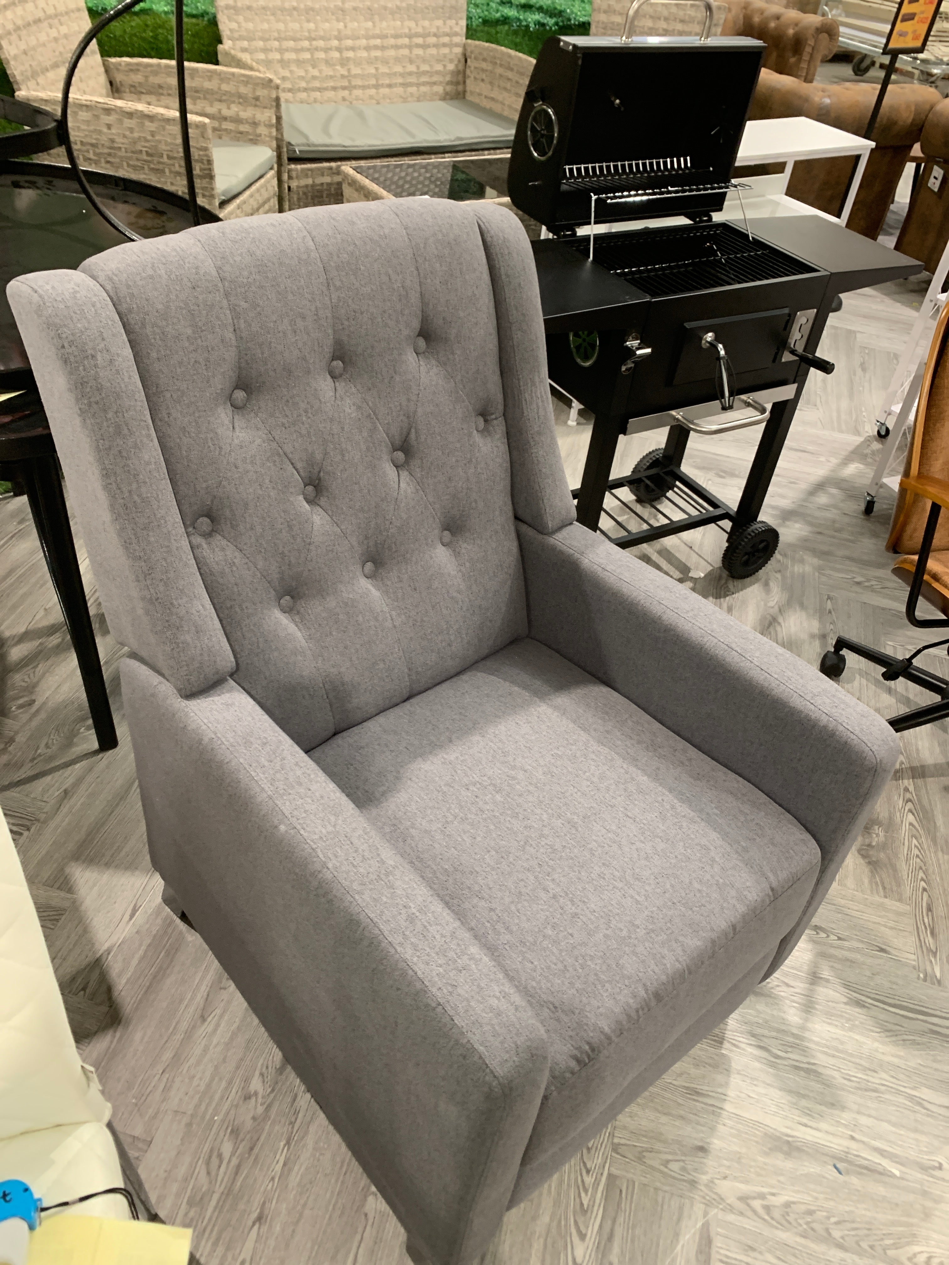 Linen Single Upholstered Sofa Pushback Recliner Chair Armchair Grey