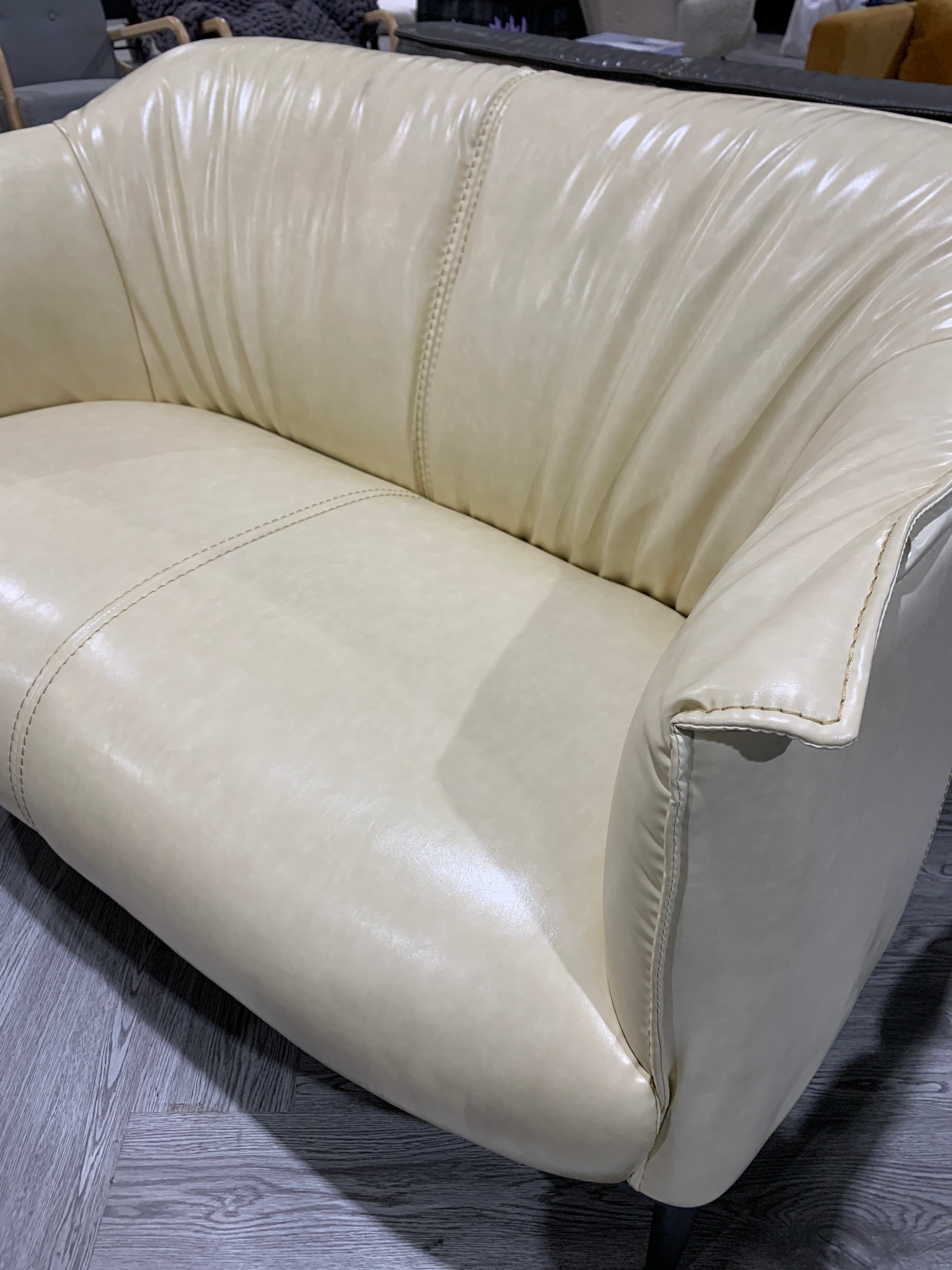 Beige PU Leather 2 Seater Loveseat Sofa