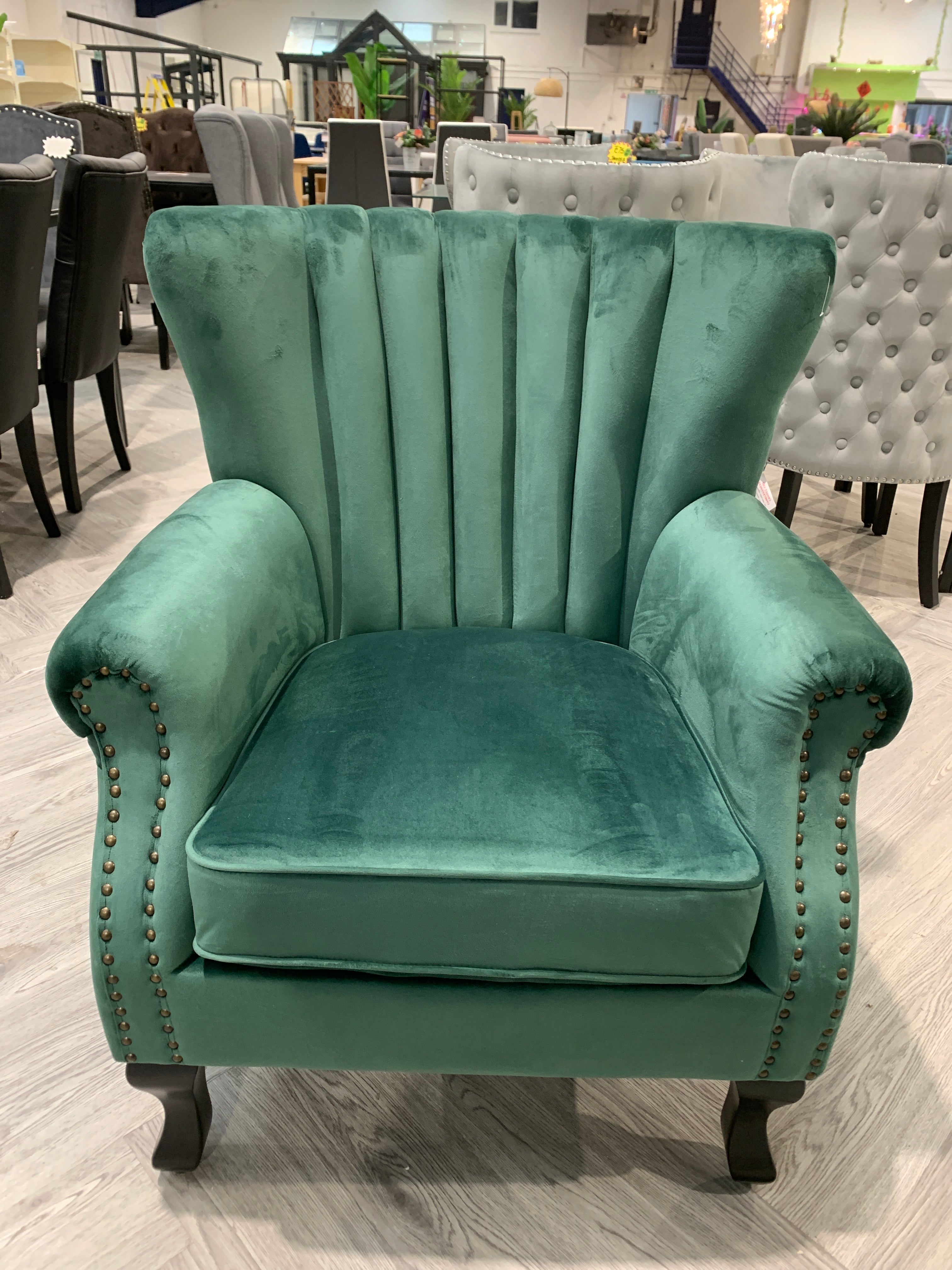 Dark Green Velvet Channel Occasional Sofa Chair