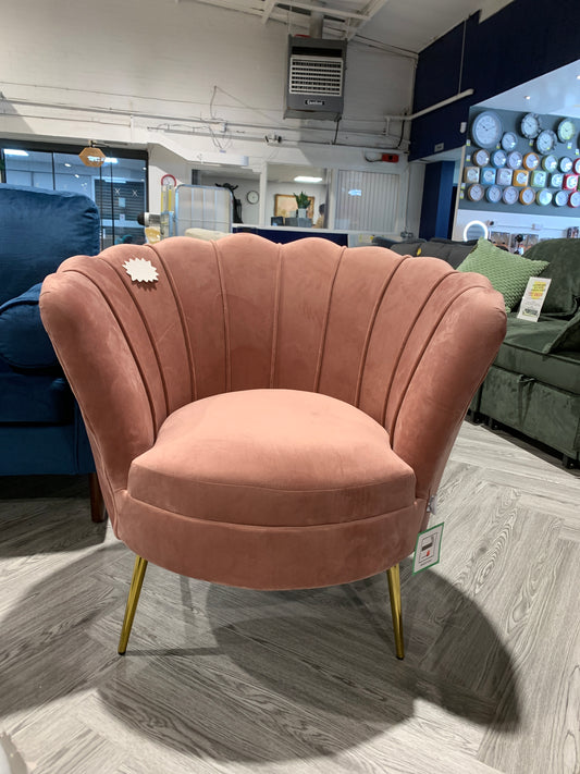 Ash Pink Velvet Upholstered Scalloped Lotus-like Accent Chair