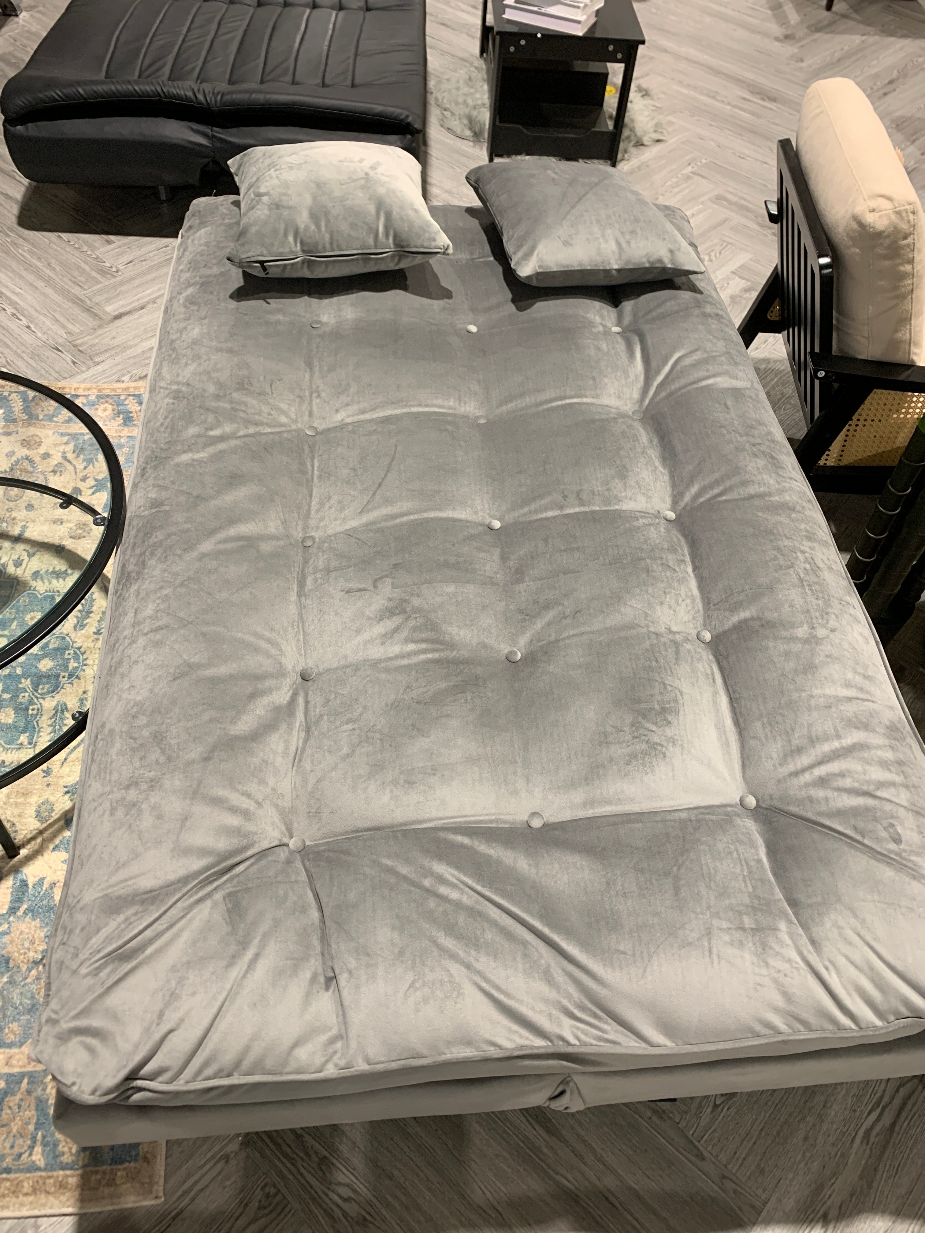 Grey Fabric Upholstered Tufted Sofa Bed