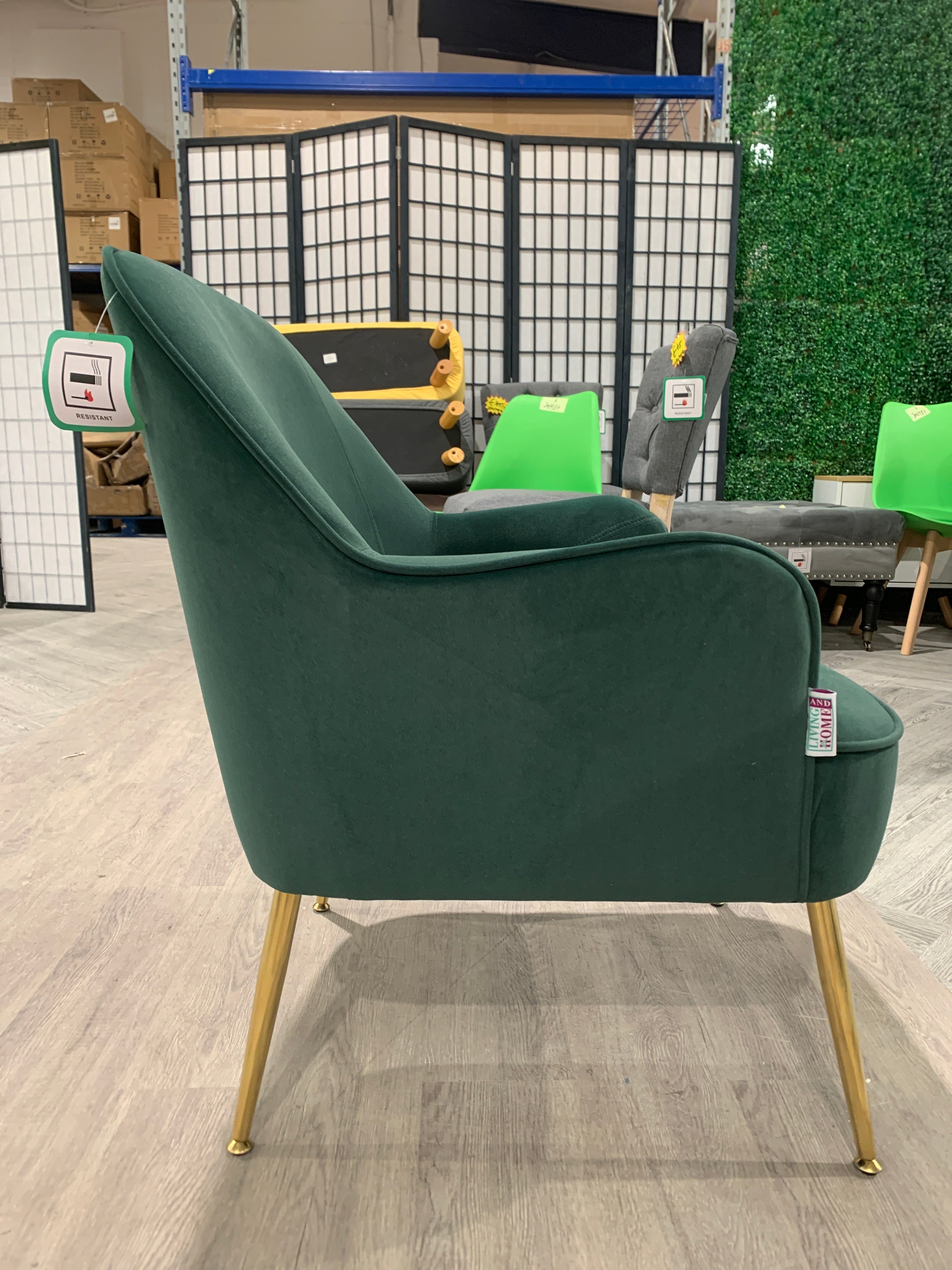 Green Modern Armchair with Gold Plated Legs