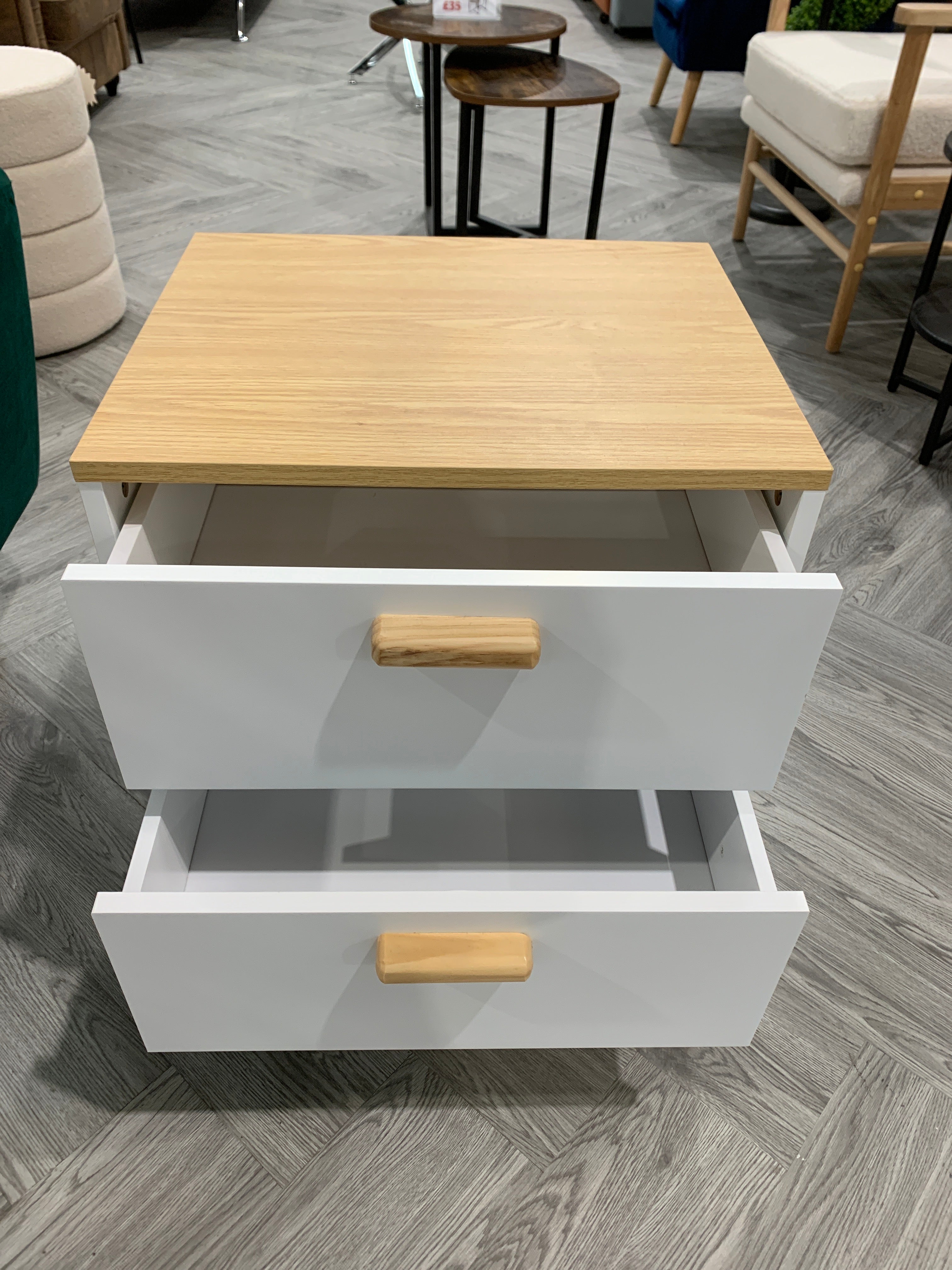 White Wooden Nightstand Bedside Table with 2 Drawers