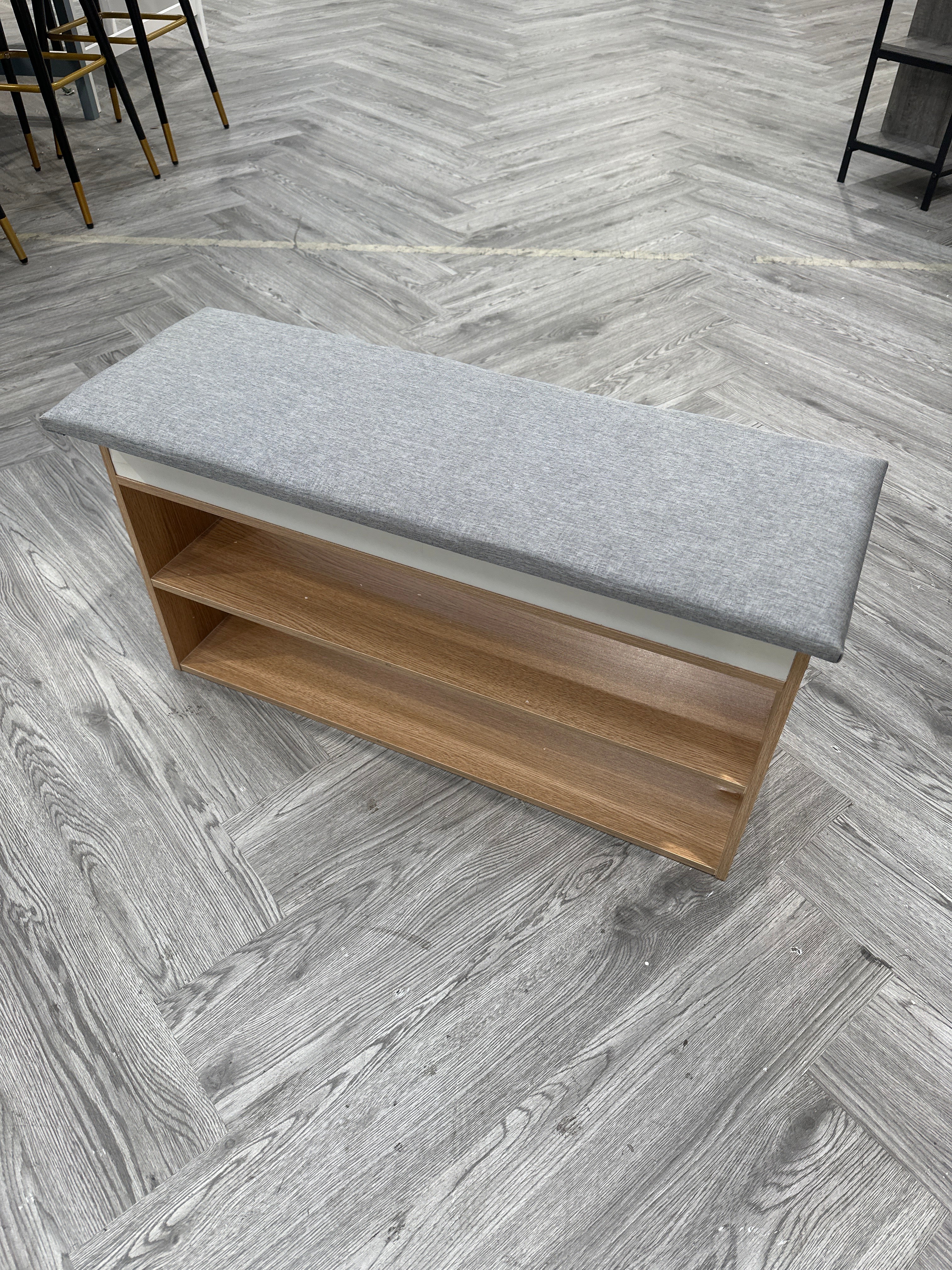 Grey Linen Padded Shoe Storage Bench