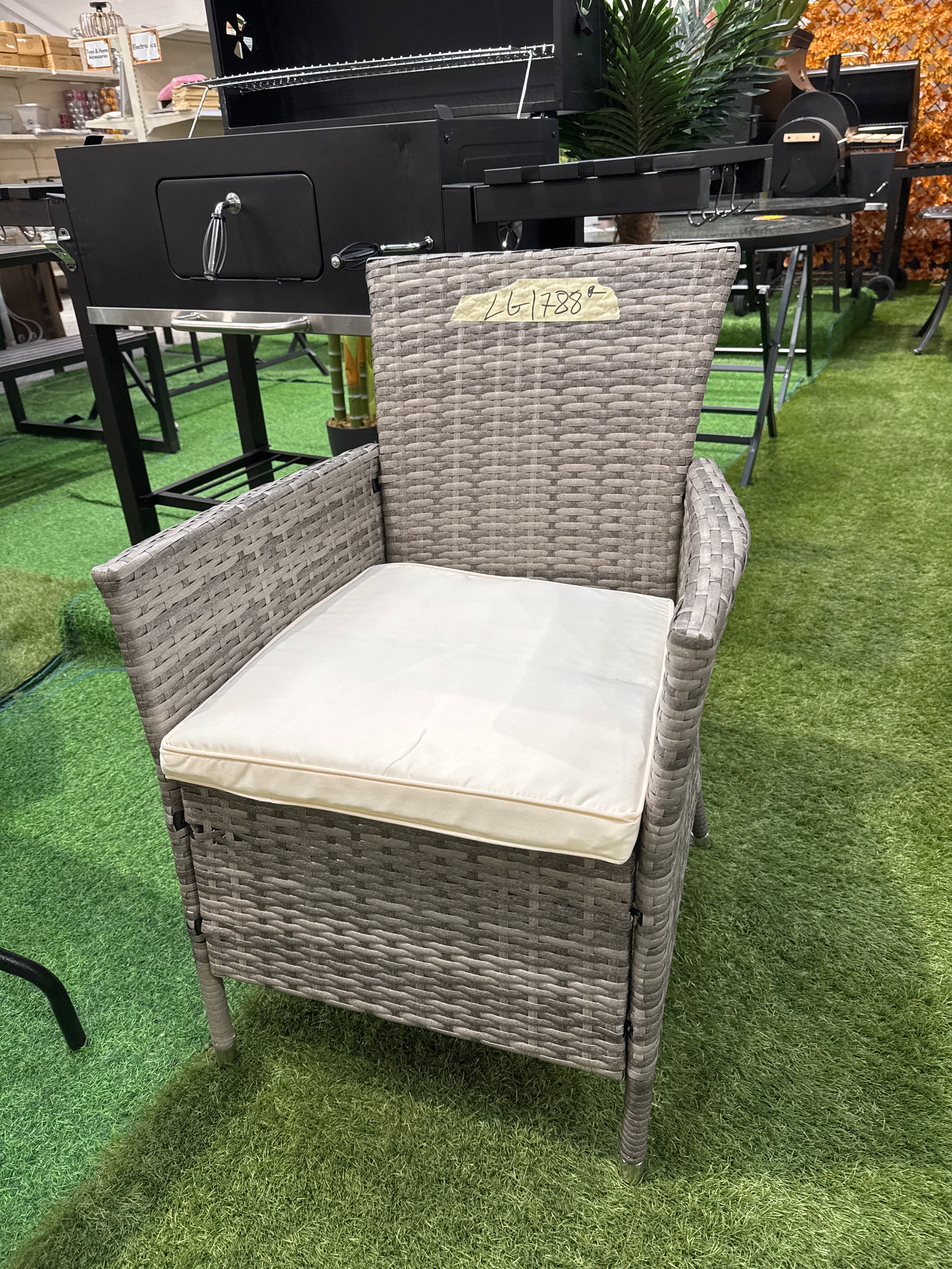 Rustic Rattan Waterproof Garden Armchair with Cushion Grey 1PC