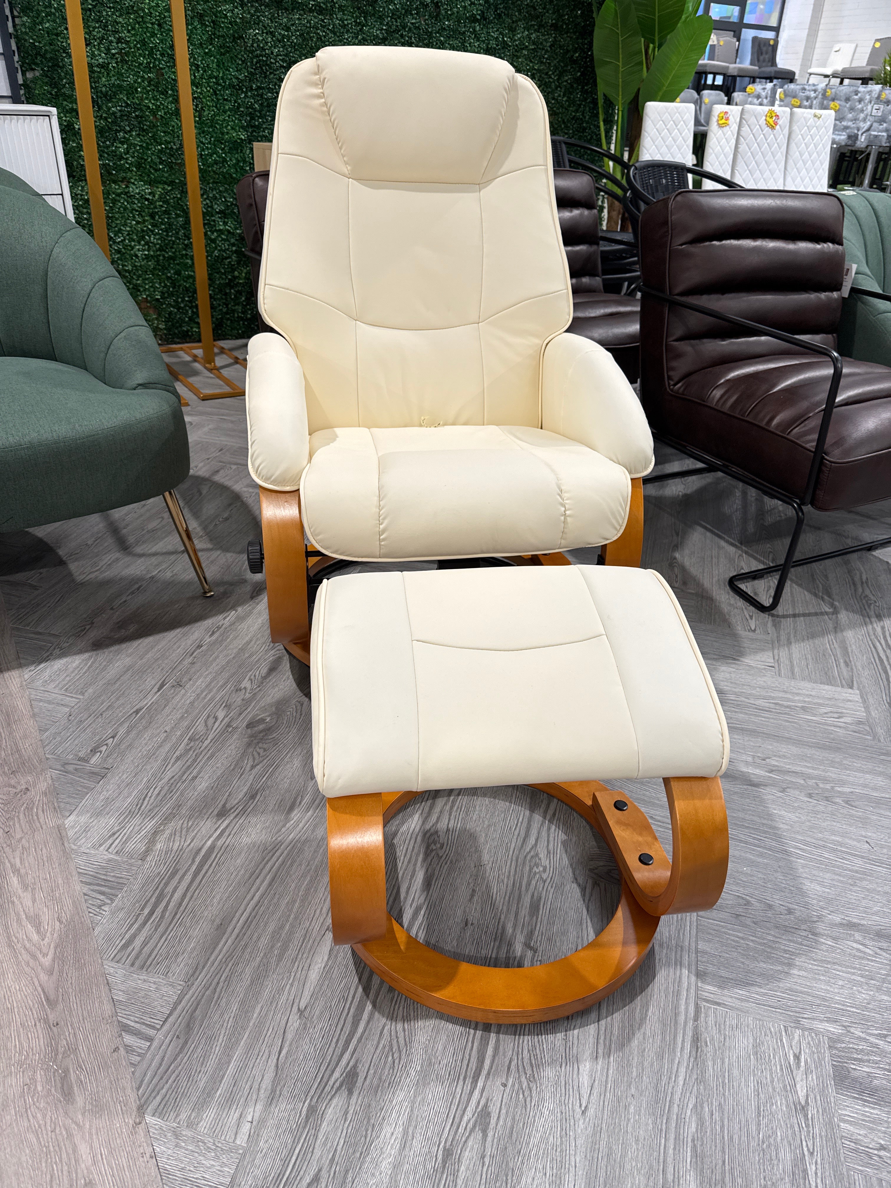 Beige Executive Office PU Leather Reclining Chair with Footstool