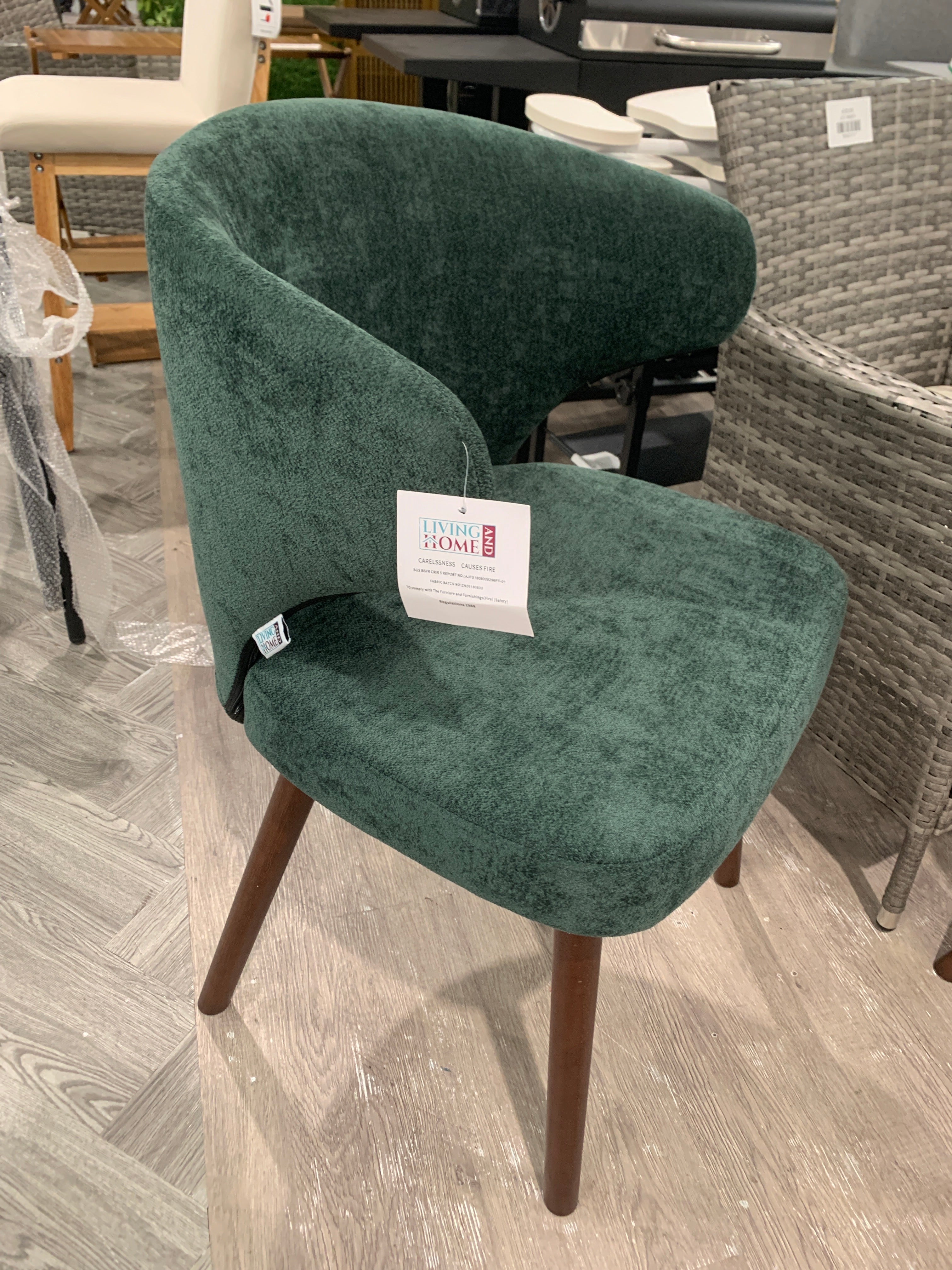 Chenille Upholstered Dining Chair with Wooden Legs Green 1PC