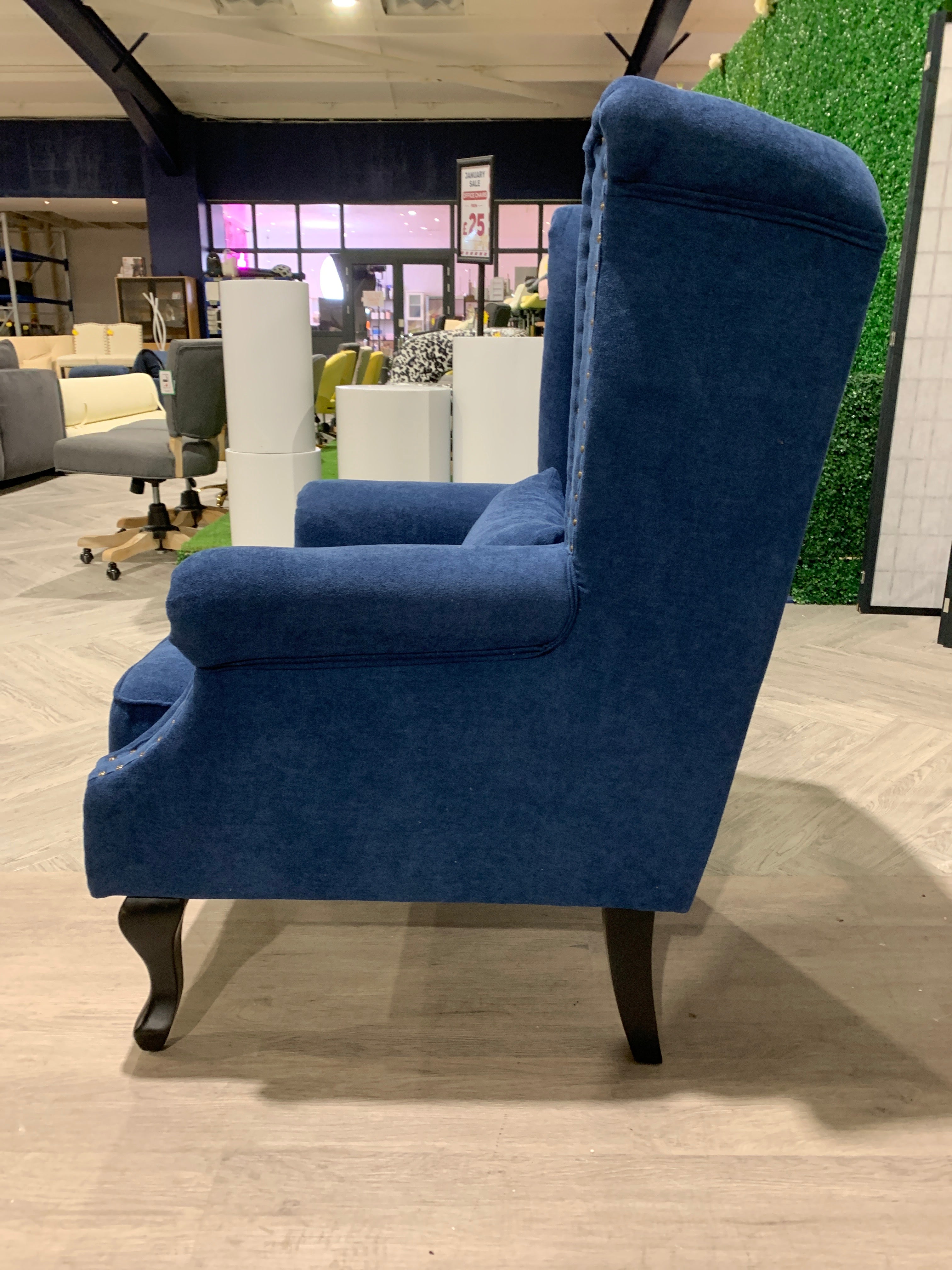 Blue Nailhead Occasional Sofa Armchair with Cushion