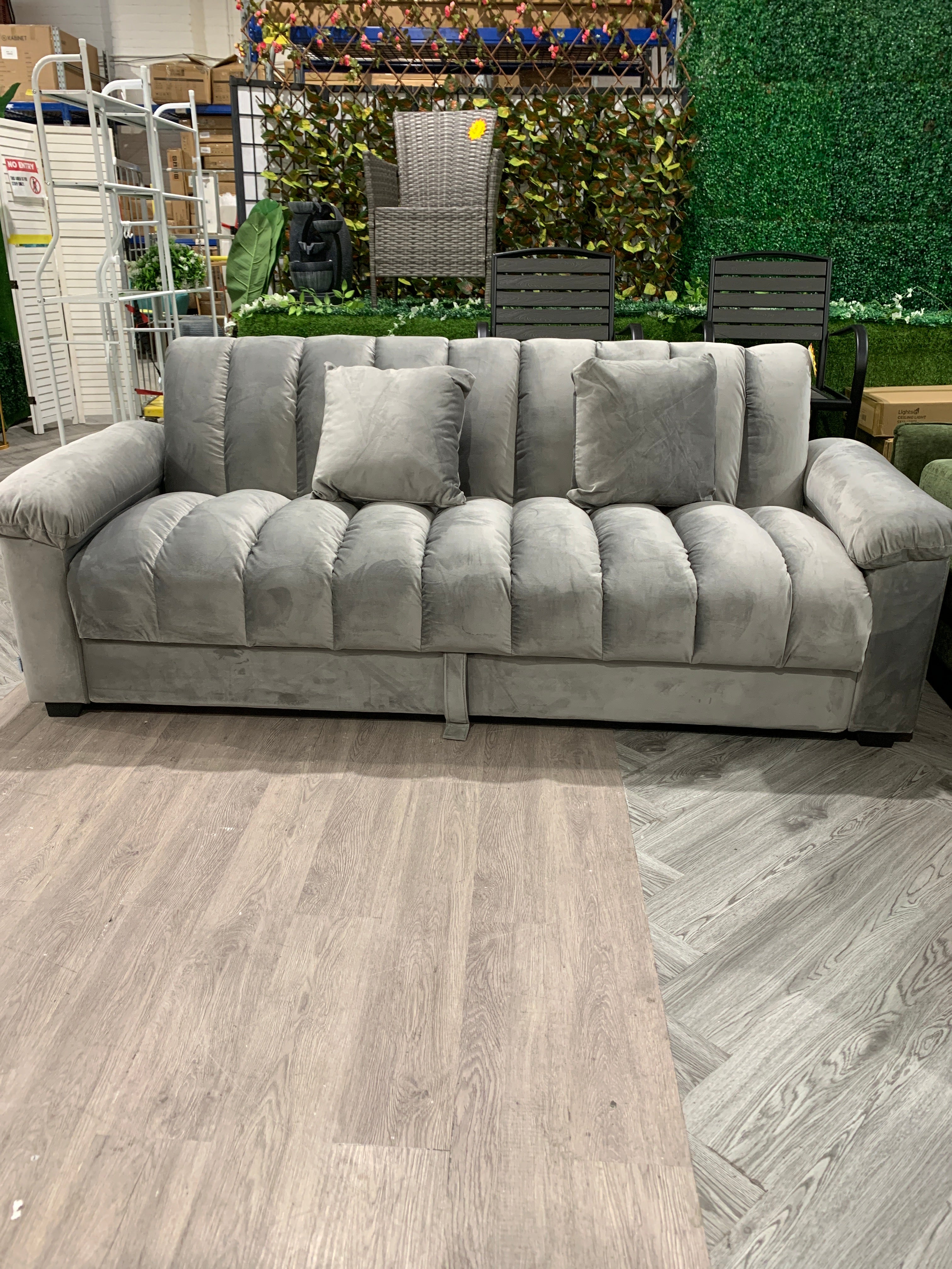 Velvet Upholstered Channel Sleeper Sofa Bed Grey