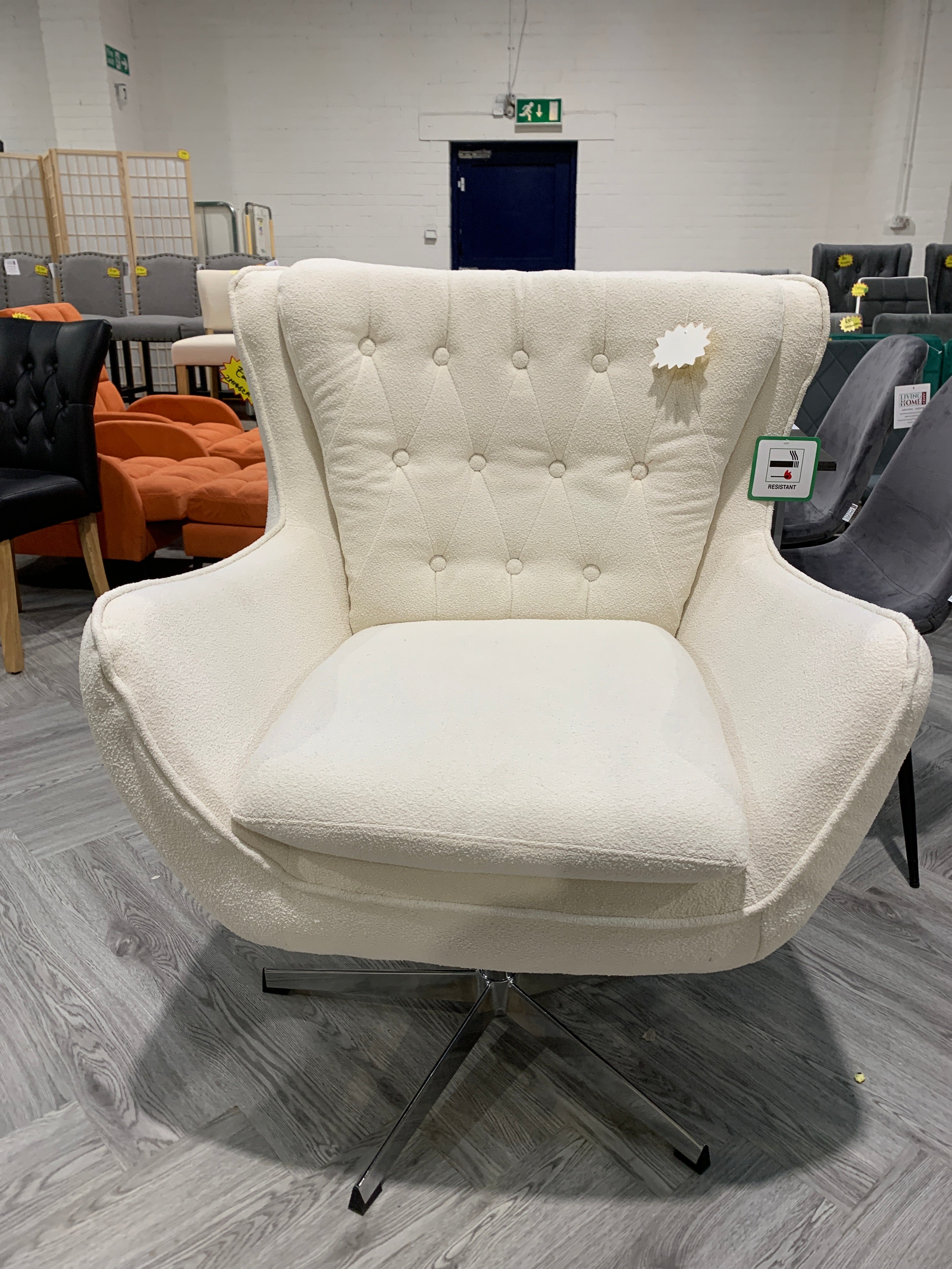 Beige Swivel Linen Office Armchair