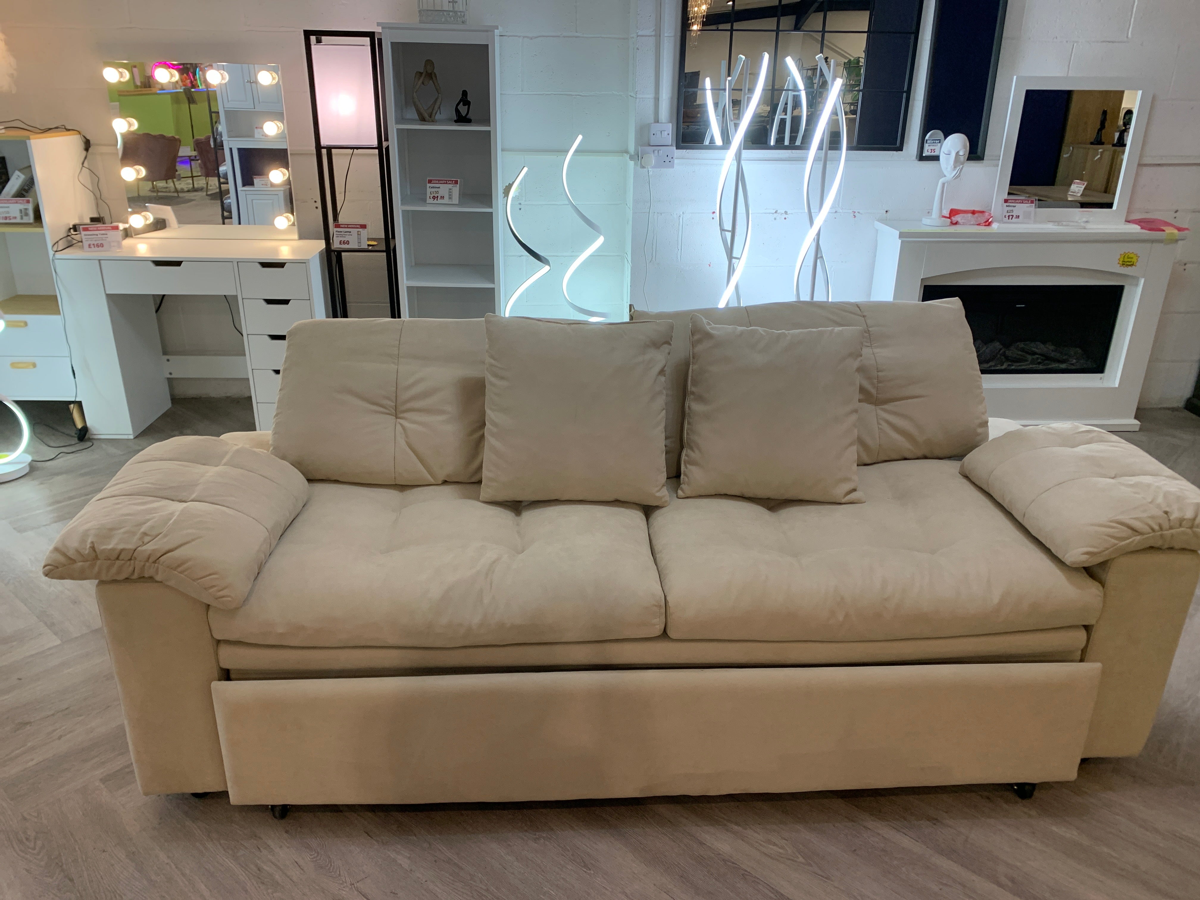 Sleeper Sofa Bed with Storage Space Beige