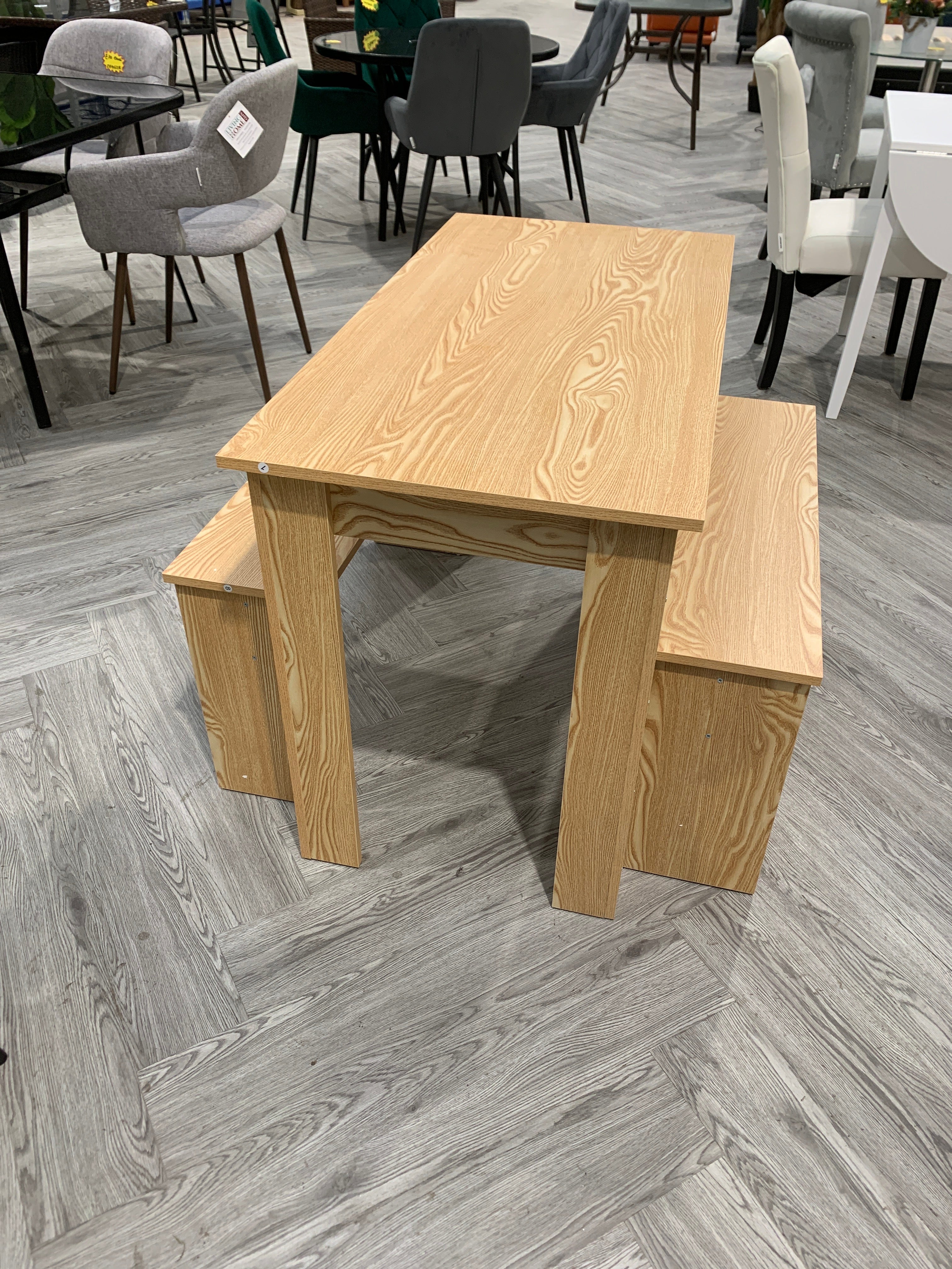 Chipboard Wooden Dining Room Table and Benches Set