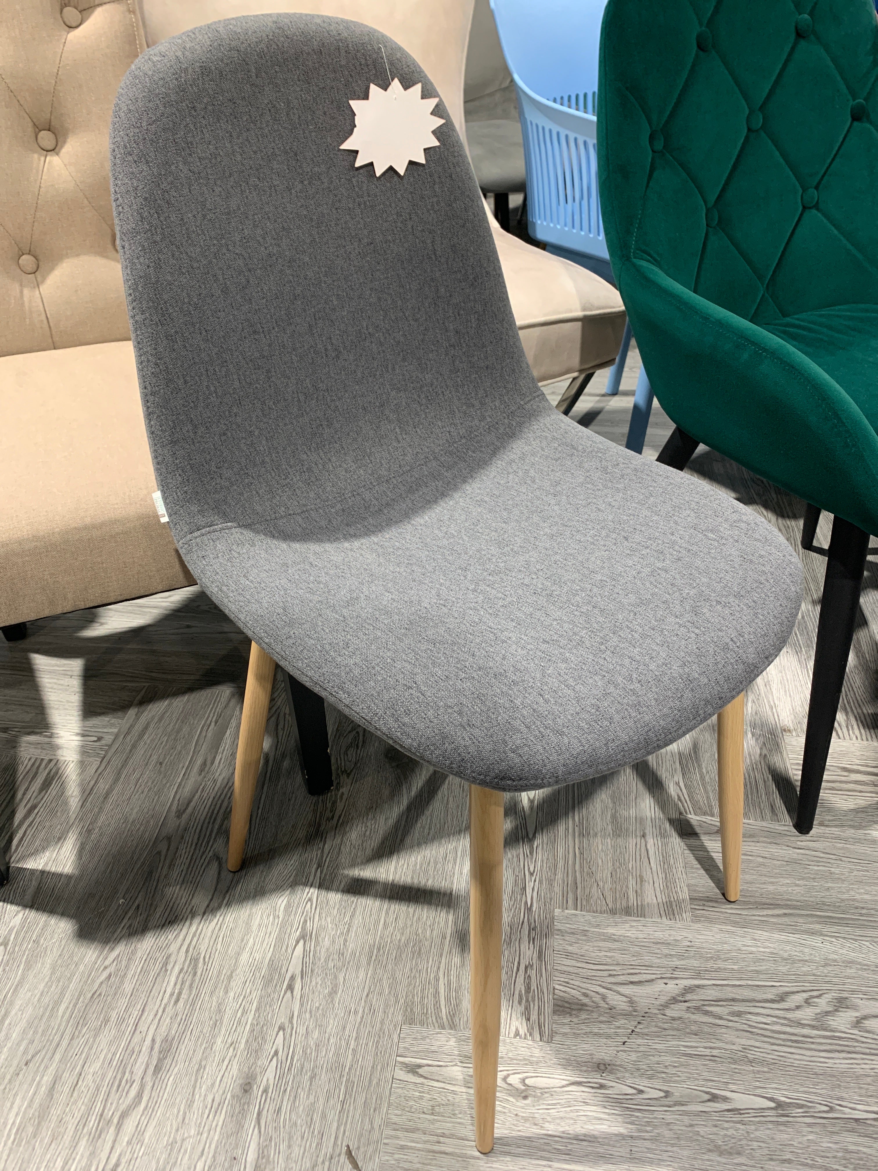 Linen Fabric Modern Dining Chair with Wood Legs Grey