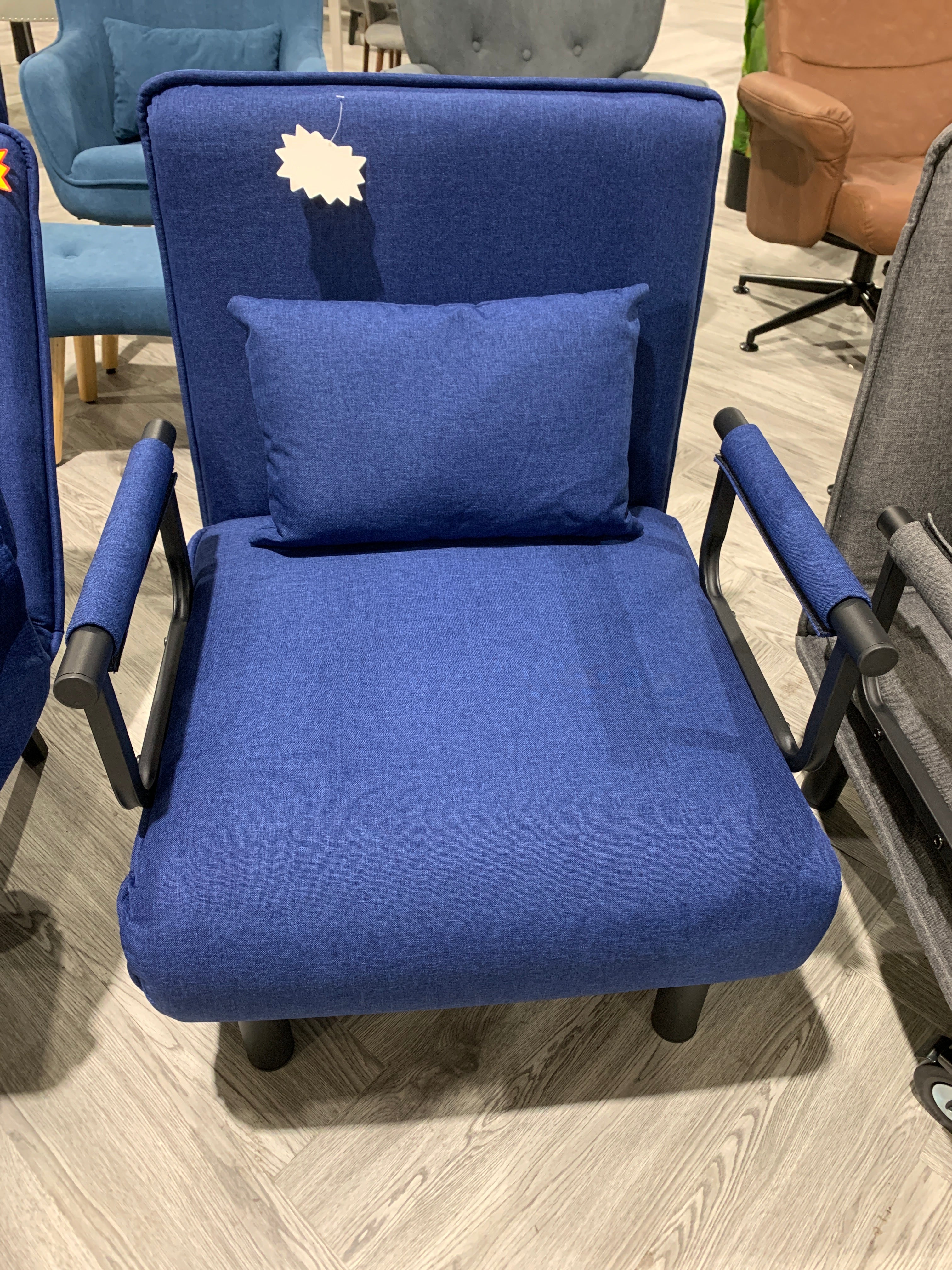 Blue 3-in-1 Armchair Rcliner Lounge Single Bed with Pillow