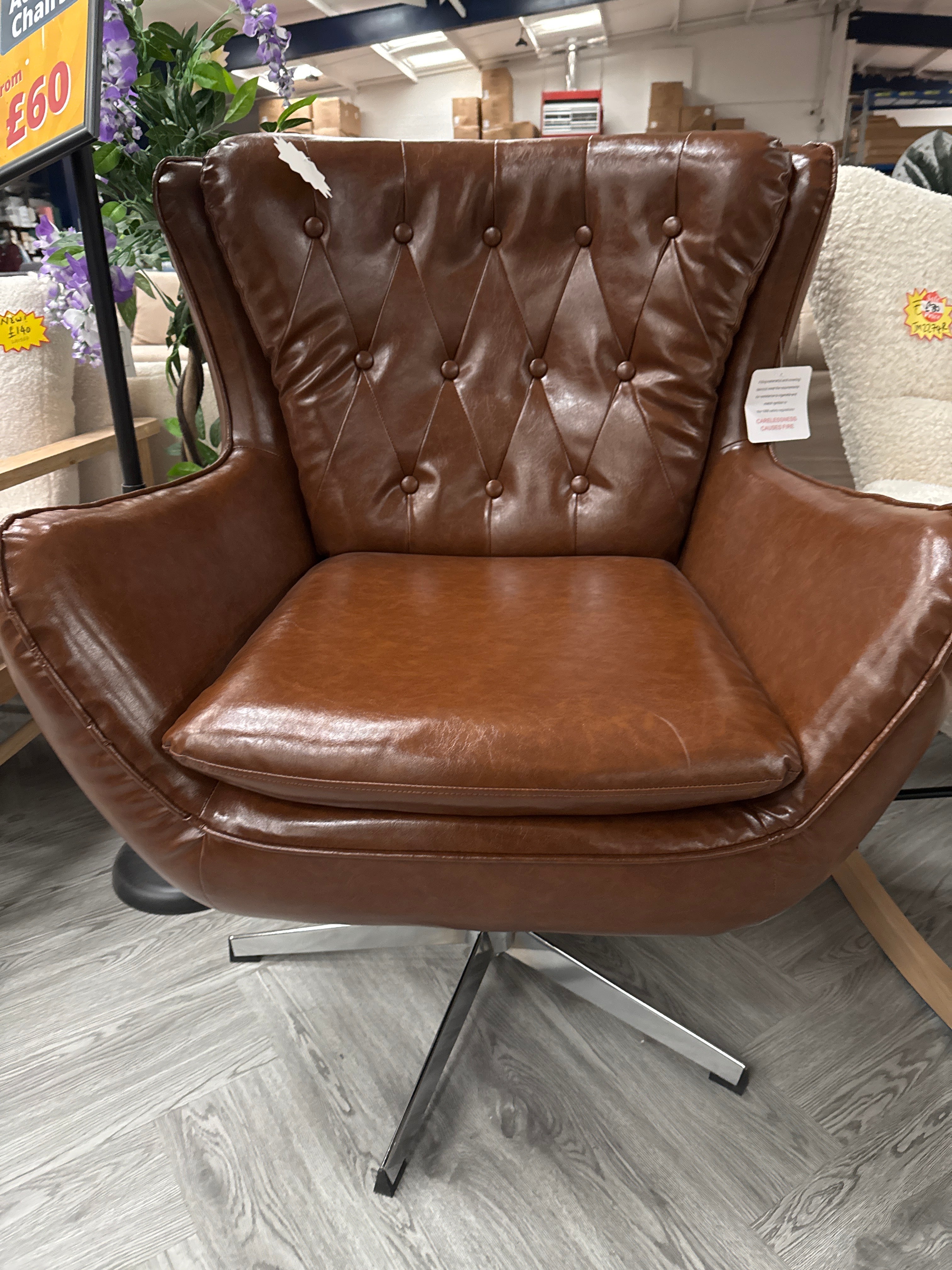 Swivel Leather Office Armchair Brown