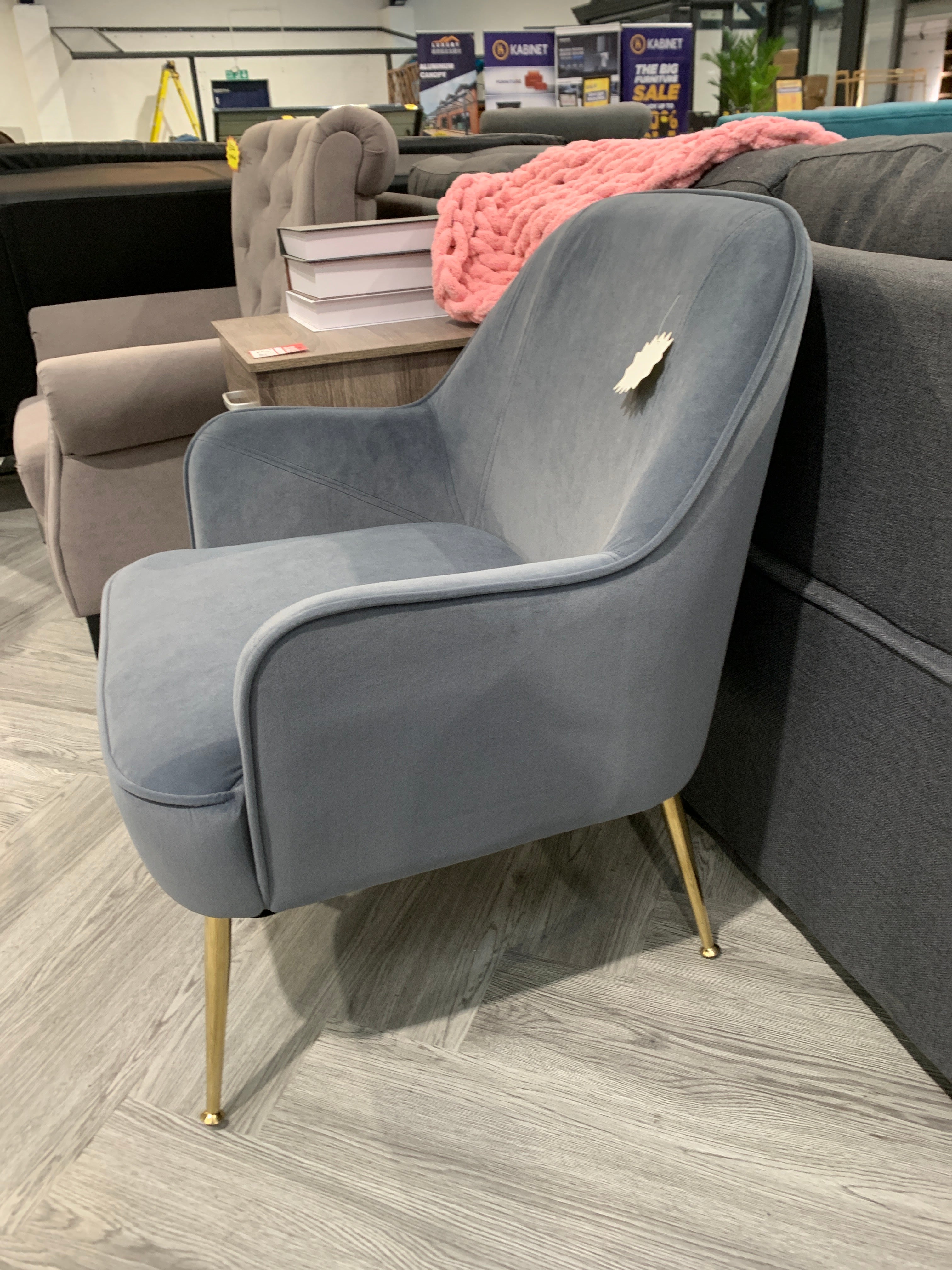 Grey Contemporary Upholstered Comfy Armchair with Gold-Plated Legs