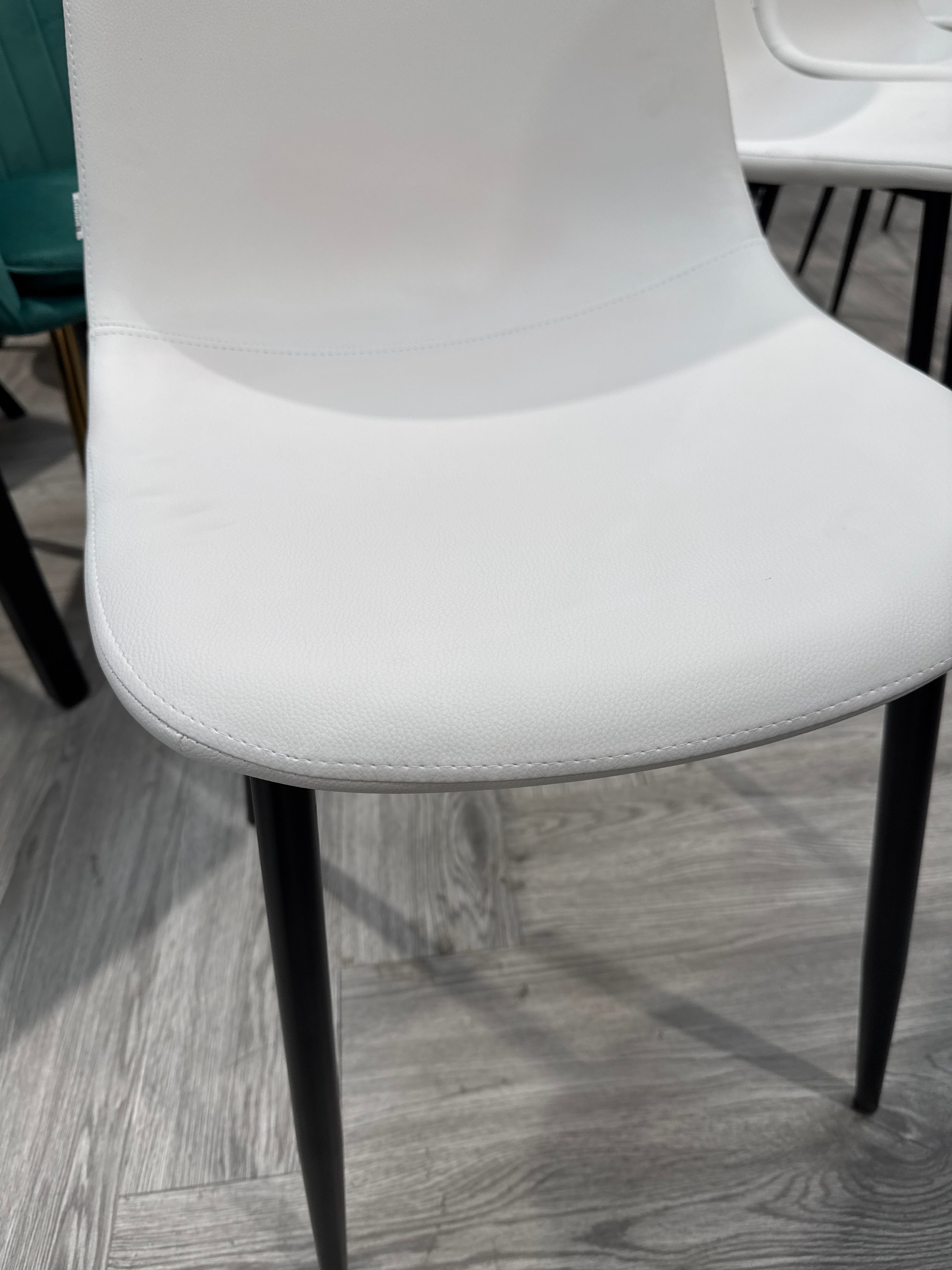 Modern White Faux Leather Dining Chair with Black Metal Legs 1PC