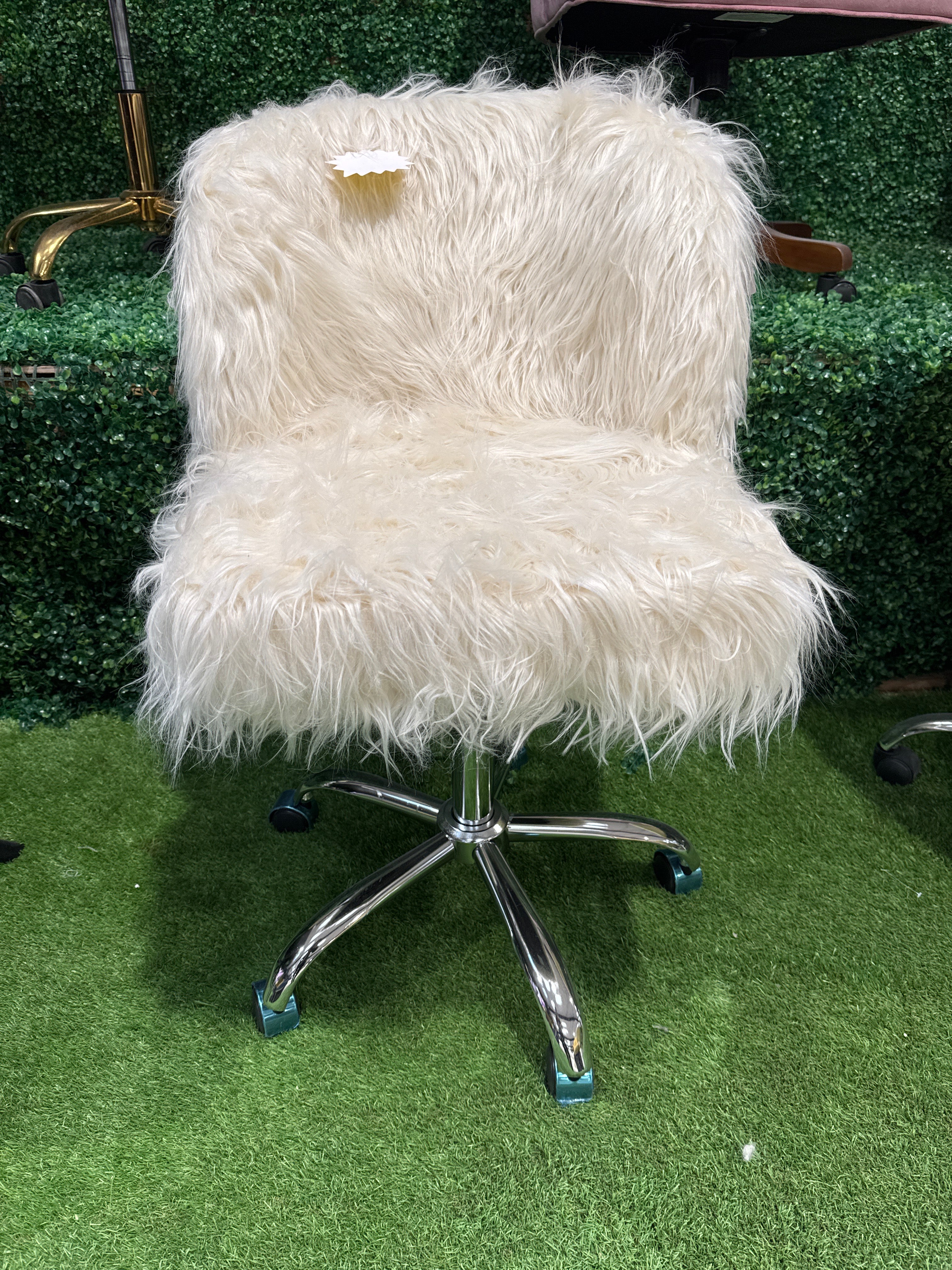 White Plush Shaggy Faux Fur Swivel Chair