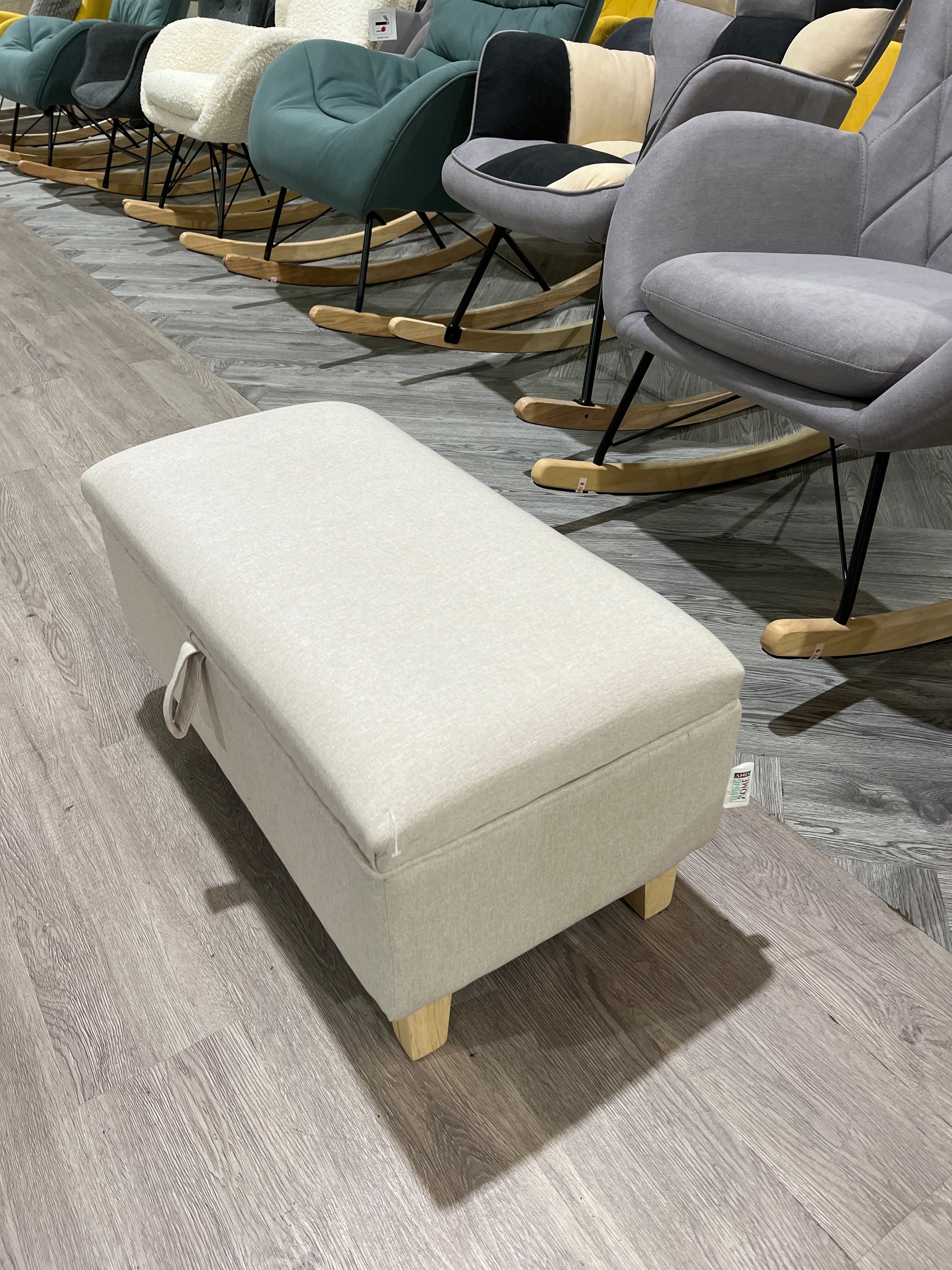 Linen Upholstered Storage Bench Ottoman Footstool Beige