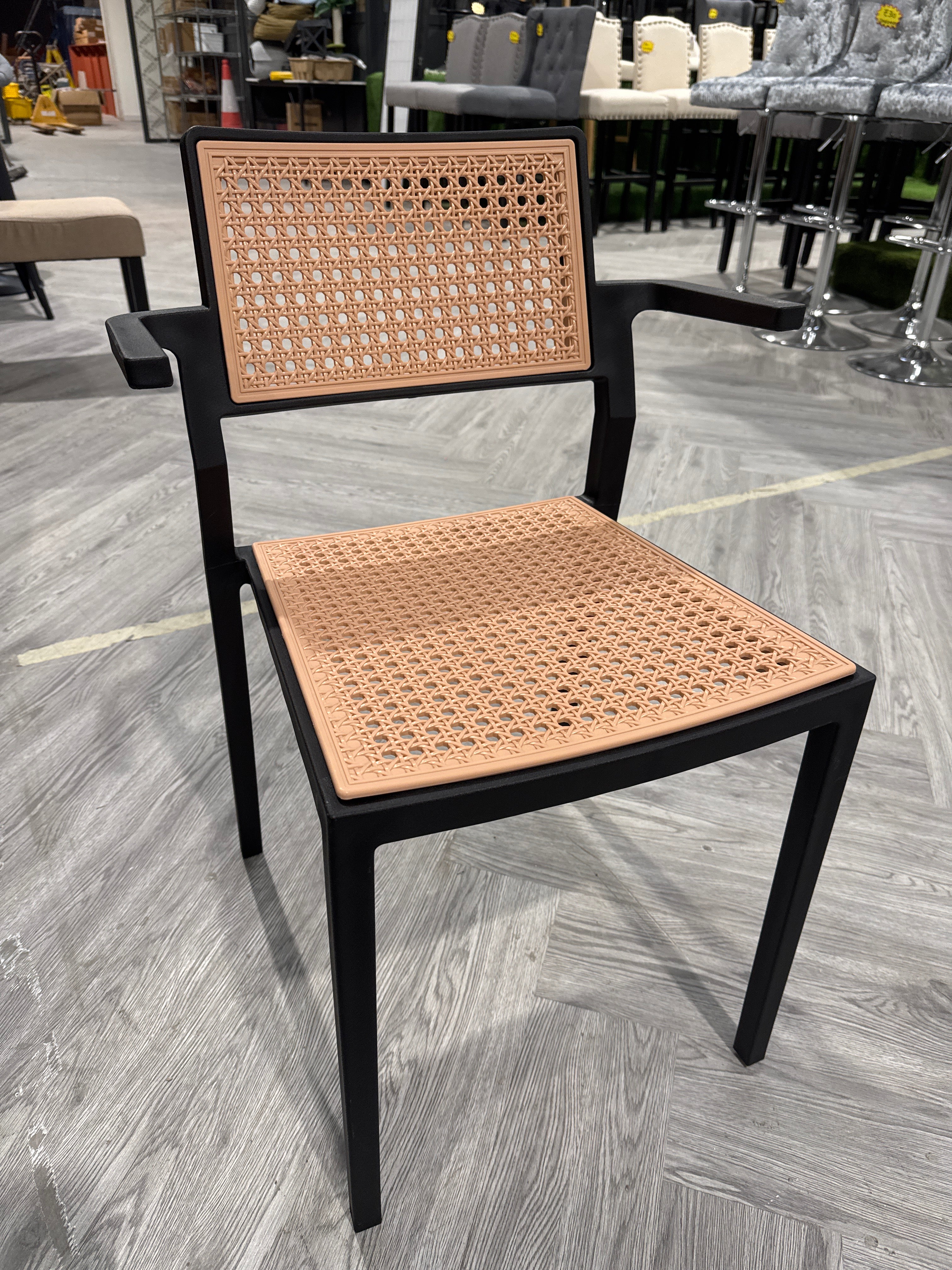 Pseudo Rattan PP Dining Chair with Armrest in Black 1PC