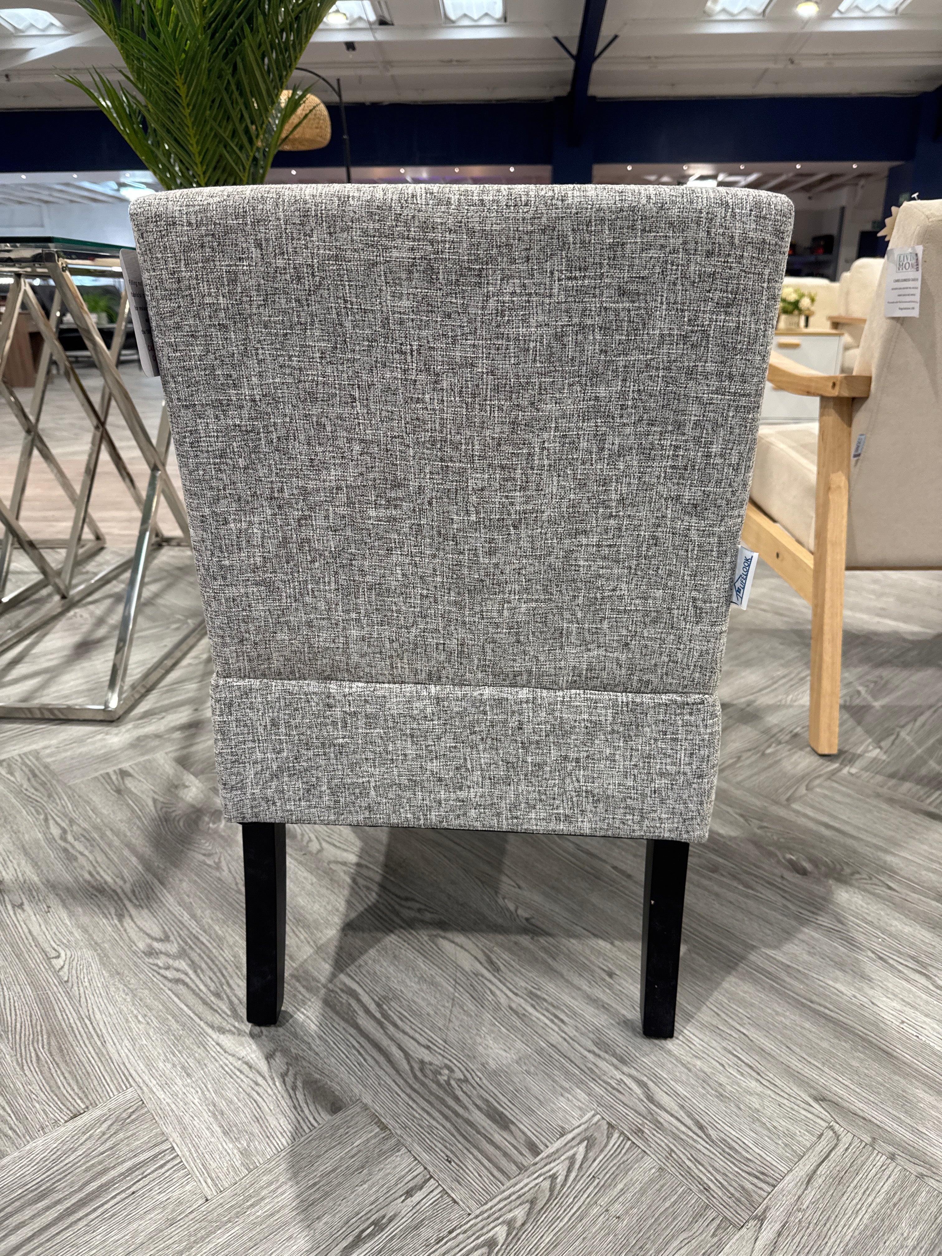 Grey Linen Accent Dining Chair with Black Legs