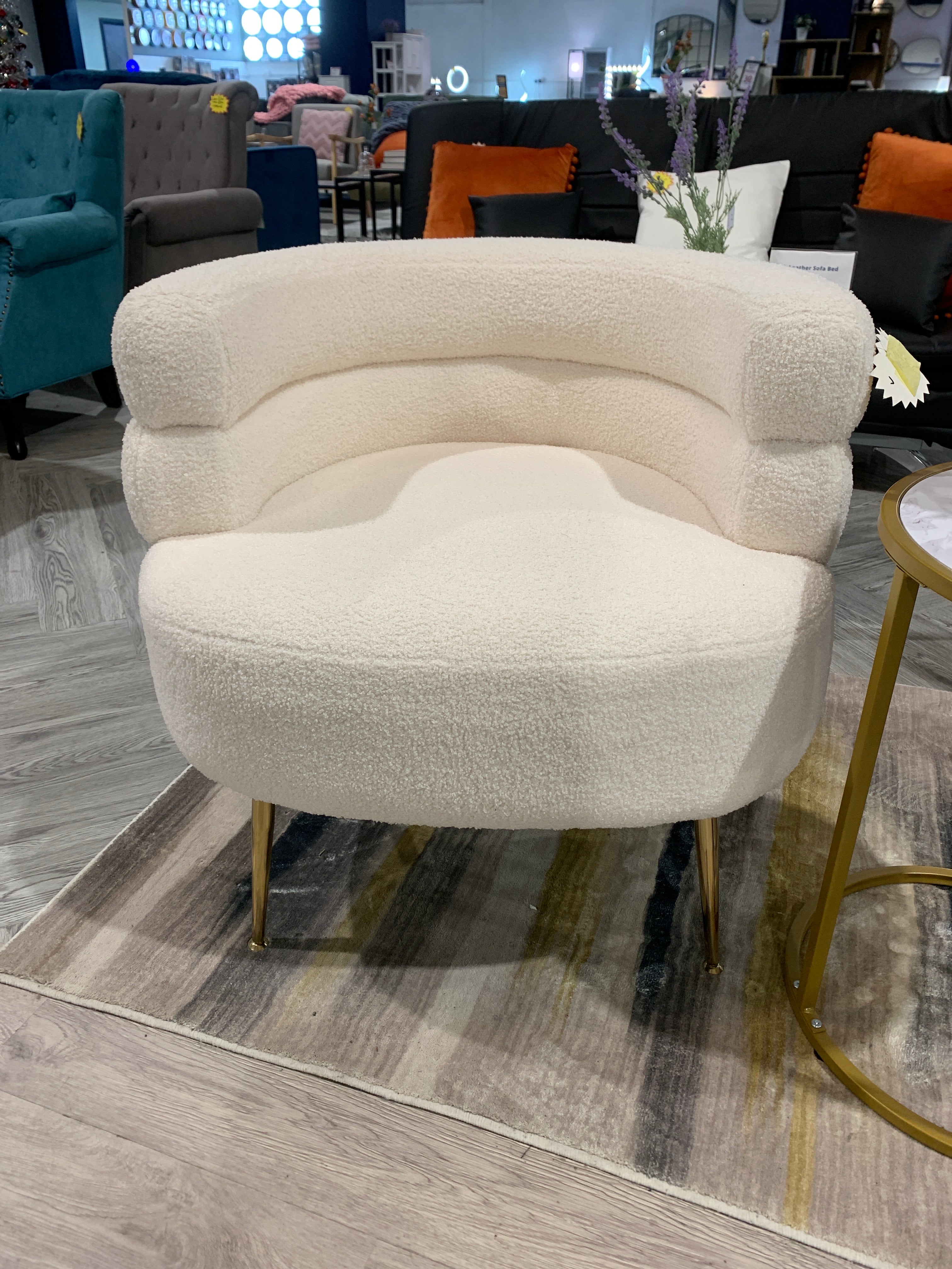 White Curved Upholstered Single Sofa Accent Chair