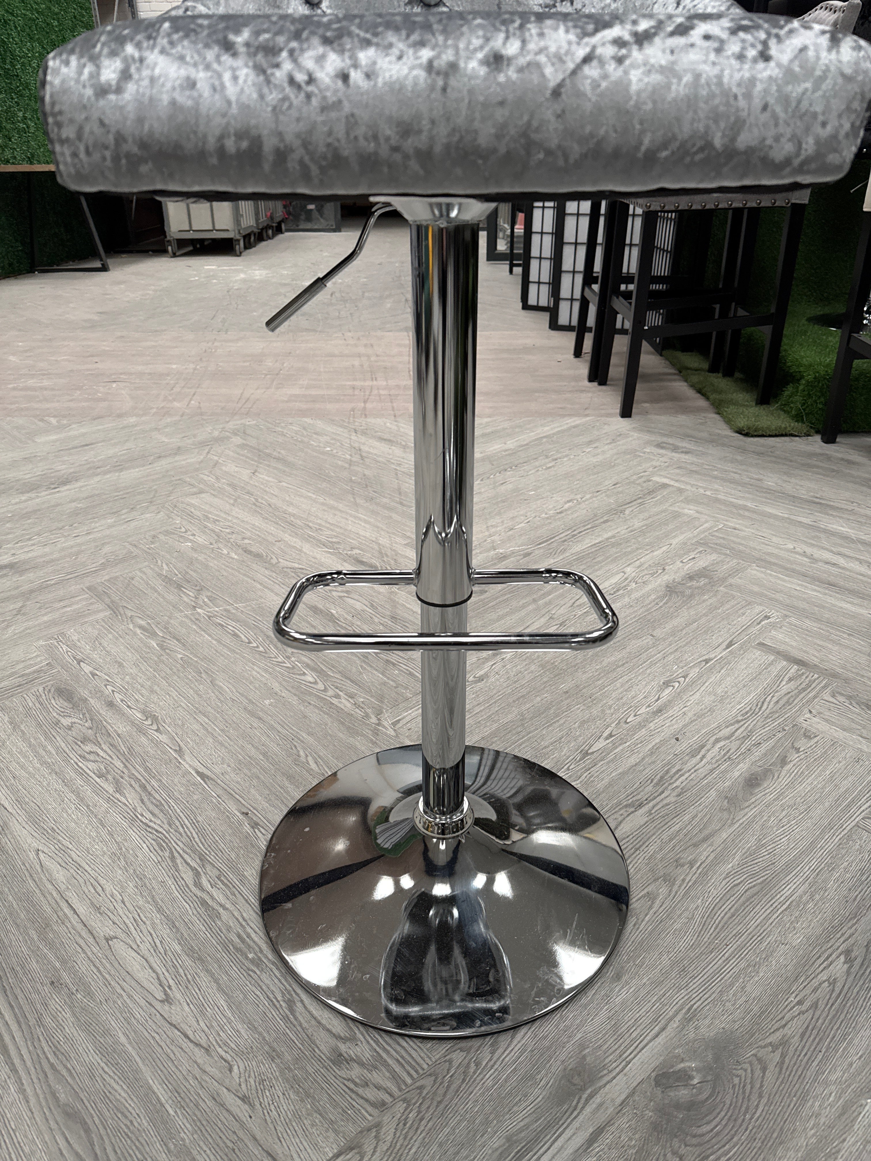 Silver Grey Velvet Upholstered Adjustable Bar Stool with Button Seat Back 1pc