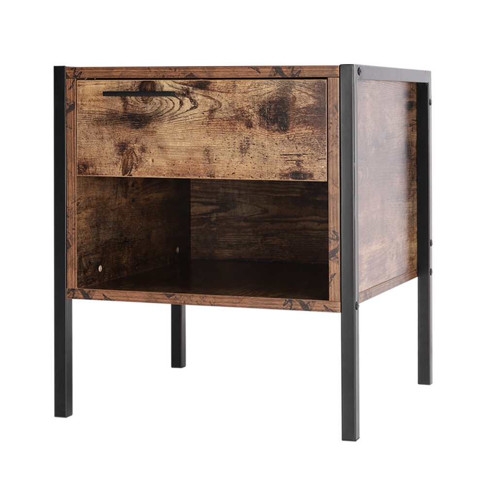 New Retro Industrial style Bedside Table Nightstand with Drawer and Open Front Storage Compartment