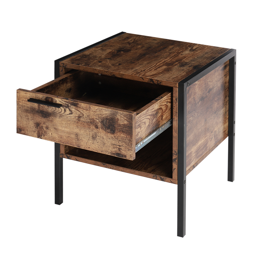 New Retro Industrial style Bedside Table Nightstand with Drawer and Open Front Storage Compartment