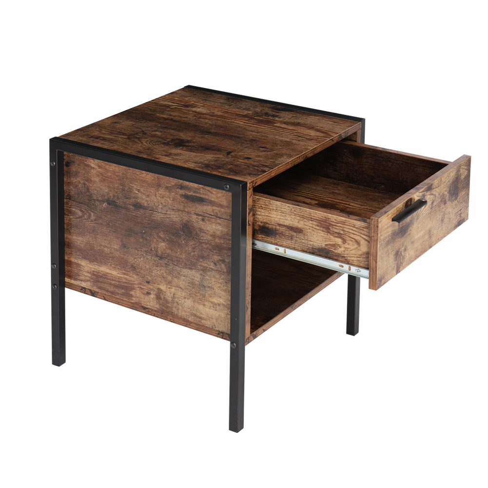 New Retro Industrial style Bedside Table Nightstand with Drawer and Open Front Storage Compartment