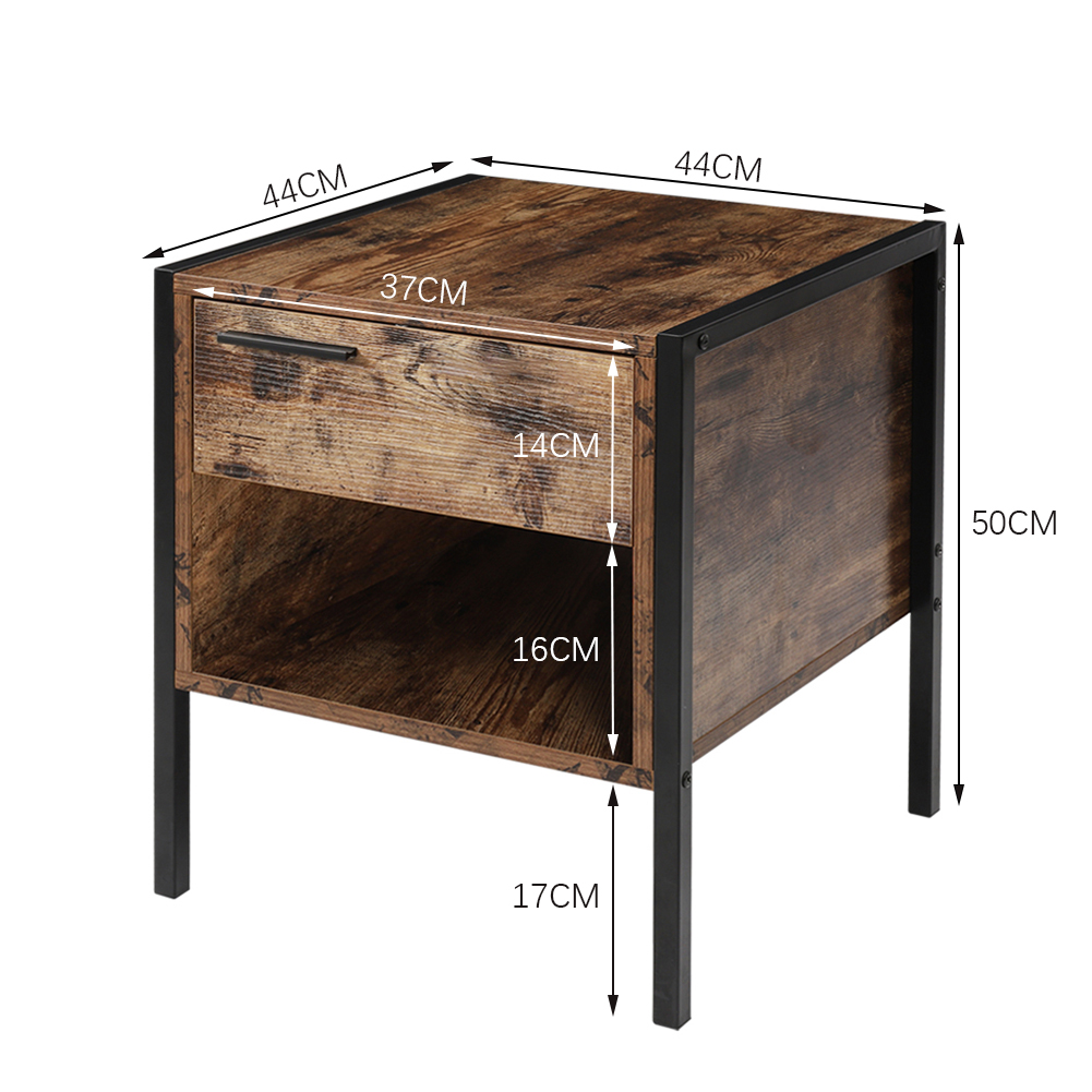 New Retro Industrial style Bedside Table Nightstand with Drawer and Open Front Storage Compartment