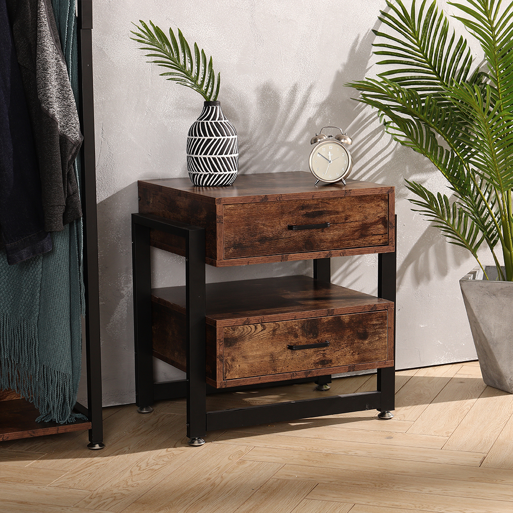 New Modern Wooden Bedside Table with 2 Drawers