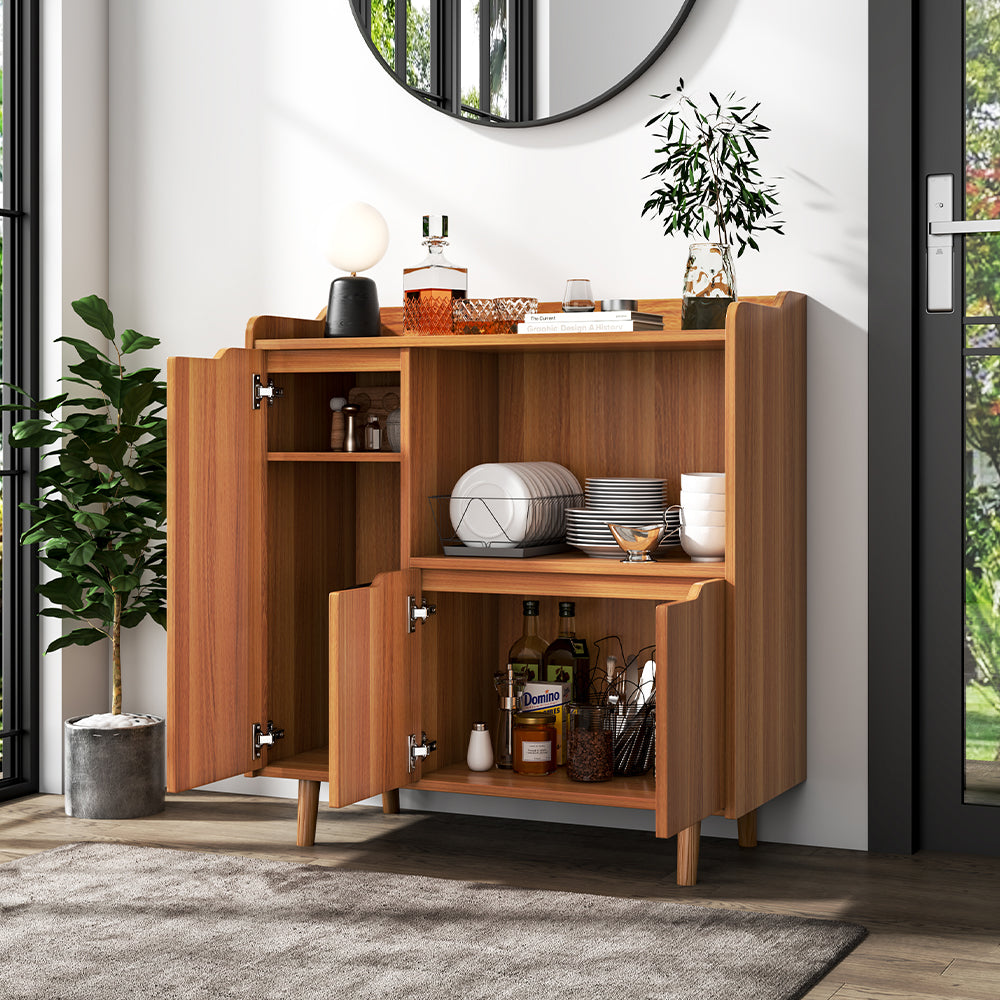 New Kitchen Sideboard Cabinet Storage Cupboard With 3 Doors Natural Colour